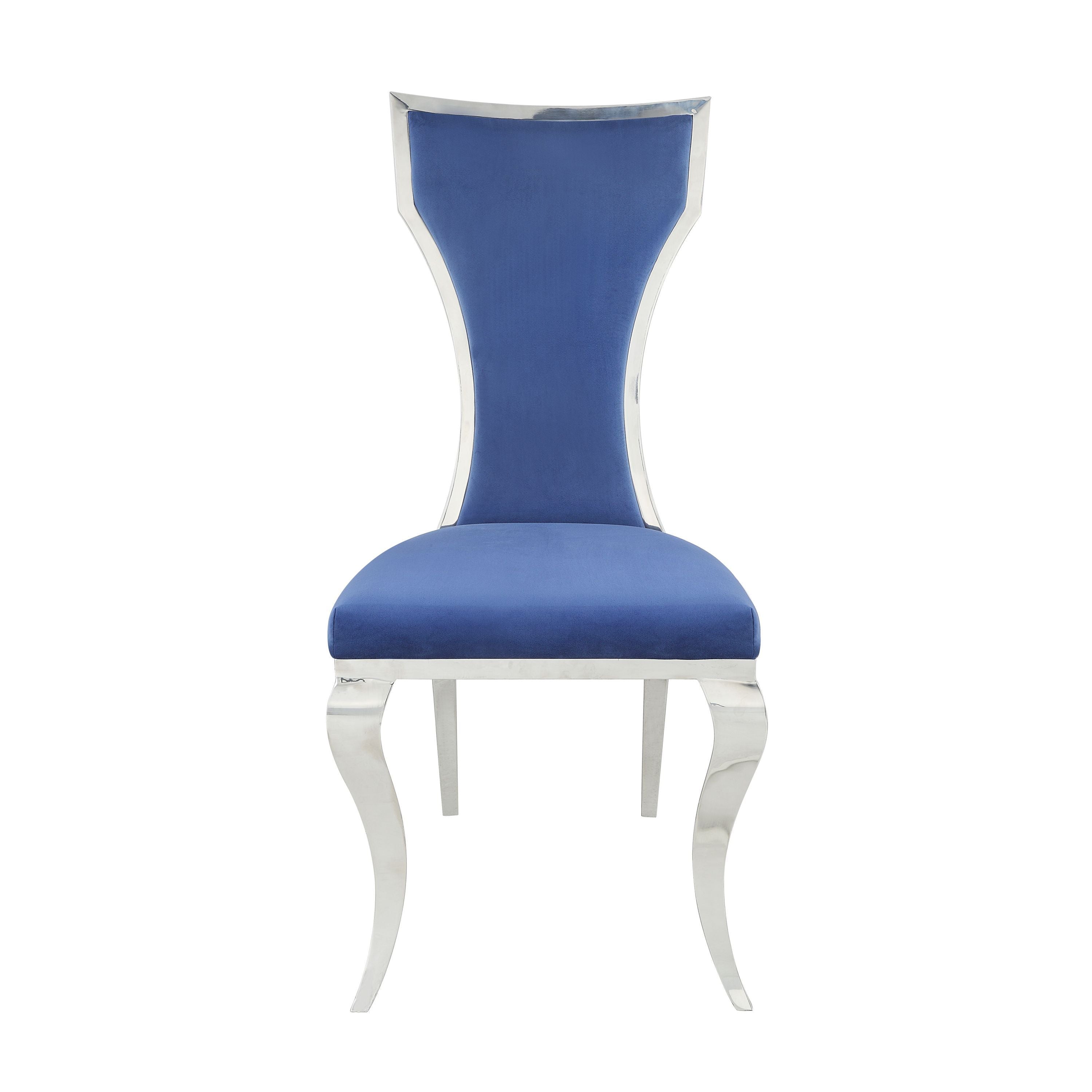 ACME Azriel Side Chair(Set-2), Blue Velvet & Mirroed Silver Finish DN01192