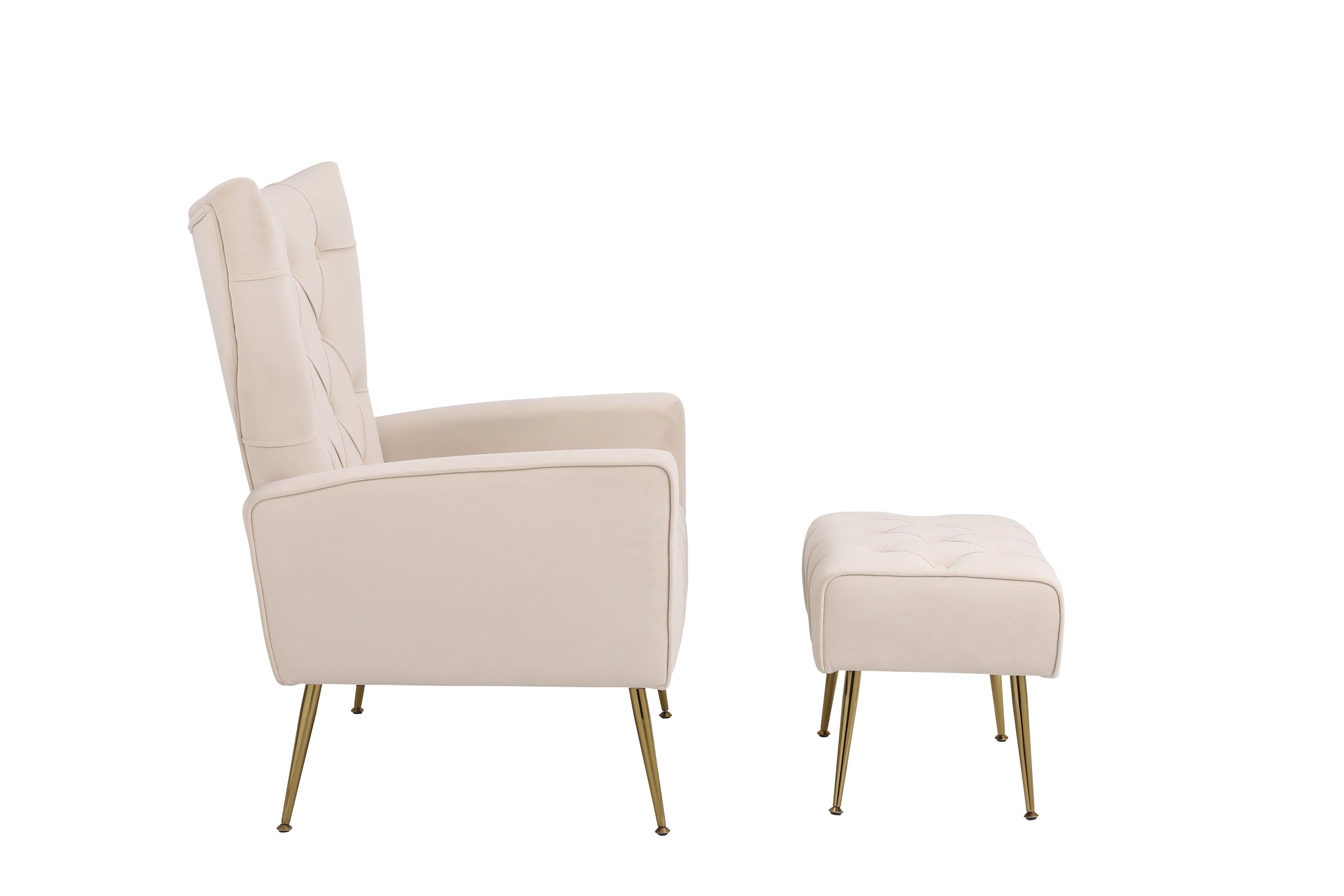 Modern Accent Chair with Ottoman,  Comfy  Armchair for Living Room, Bedroom, Apartment, Office (Beige)