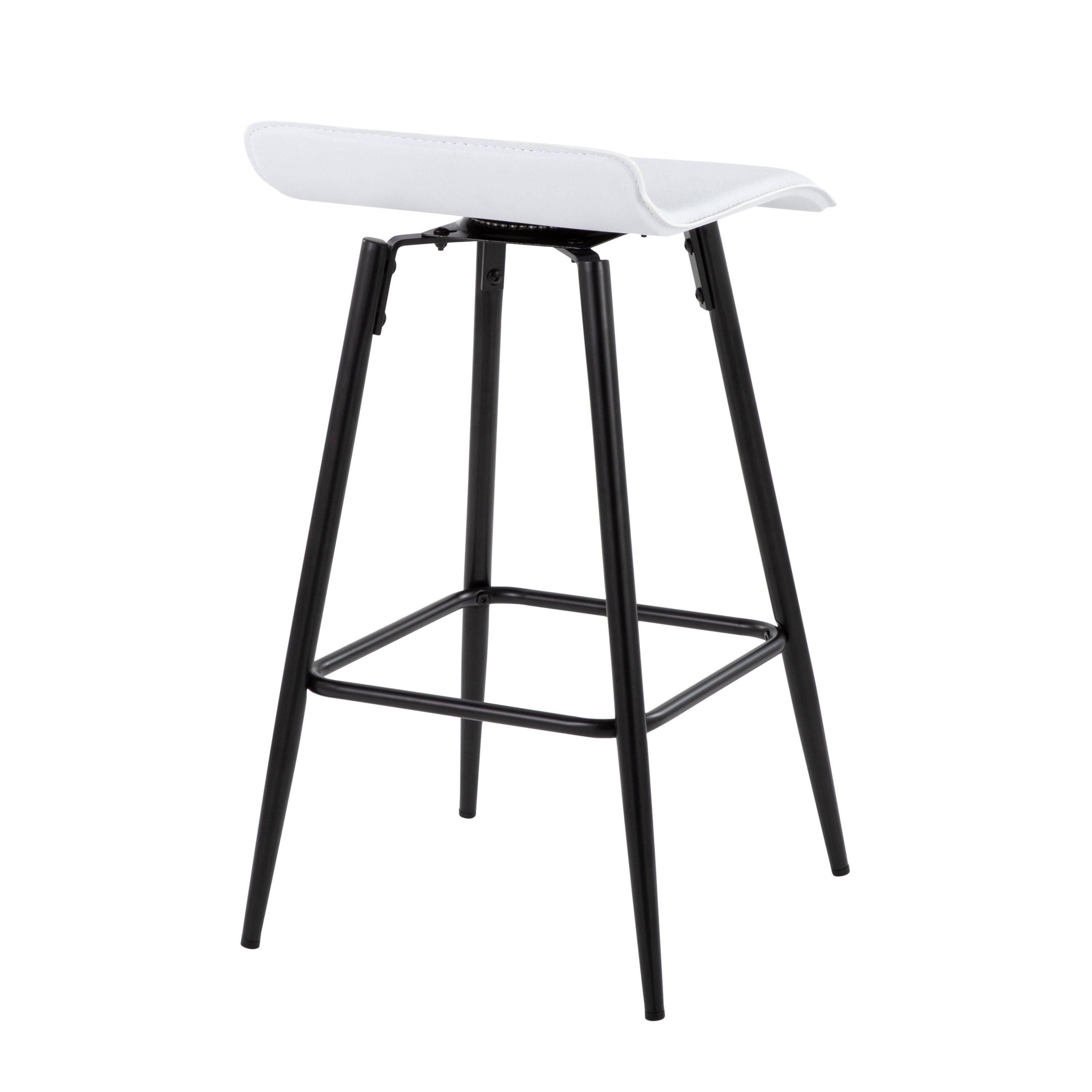 Ale 26" Contemporary Fixed Height Counter Stool in Black Steel and White Faux Leather by LumiSource - Set of 2