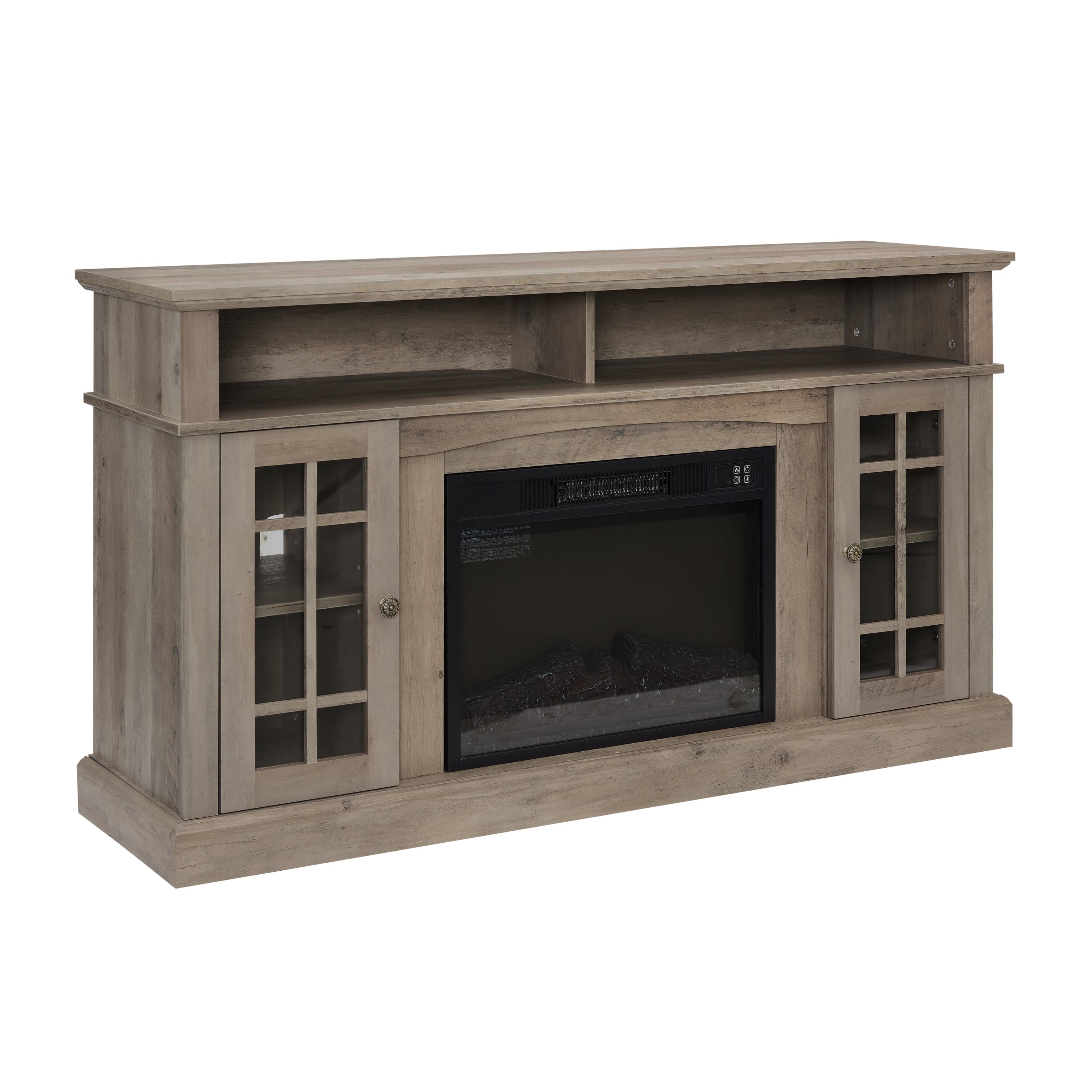 Classic TV Media Stand Modern Entertainment Console with 23" Fireplace Inset for TV Up to 65" with Open and Closed Storage Space, Gray Wash, 58.25"W*15.75"D*32"H