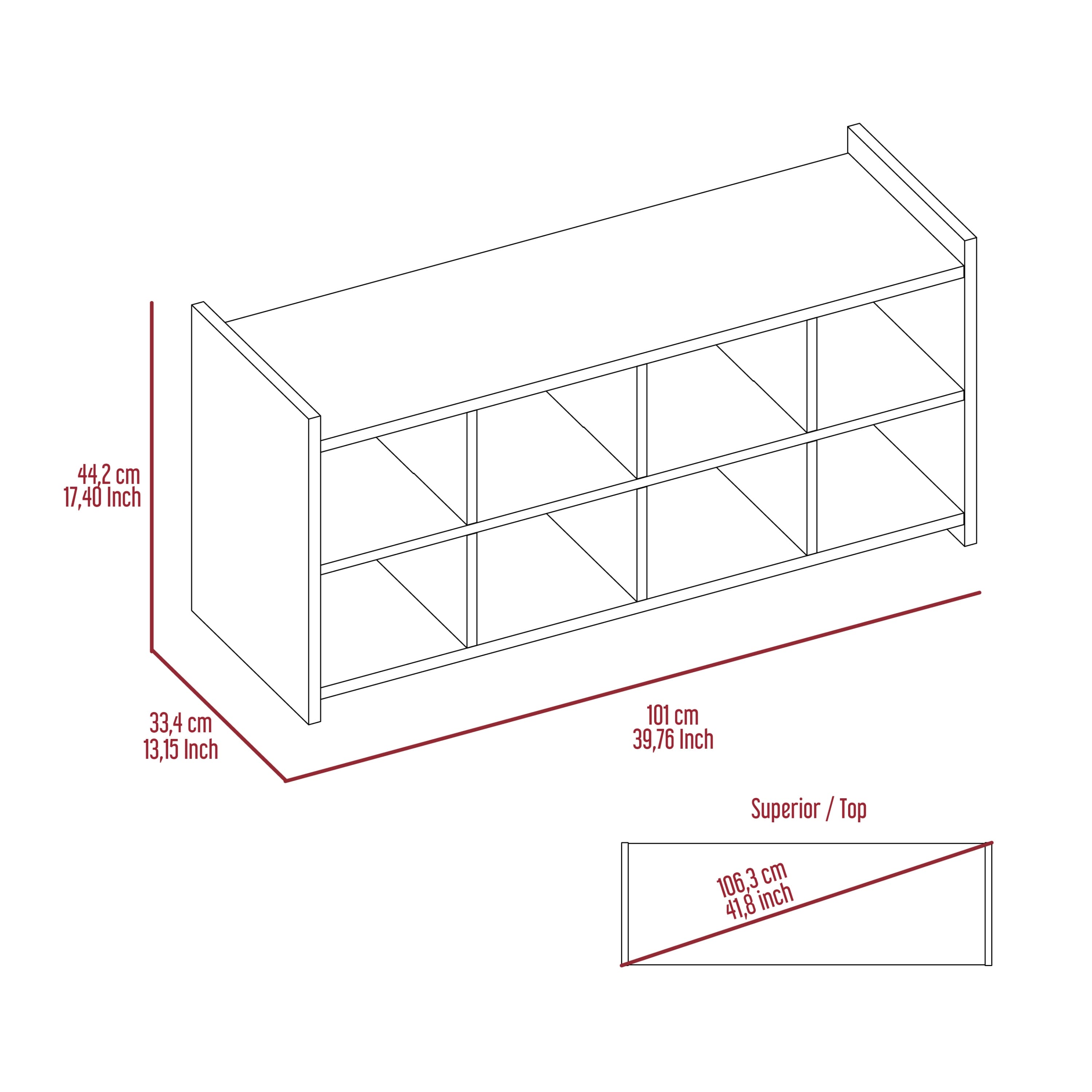 Entryway Storage Unit, Eight Shoe Capacity  -Espresso / Mahogany