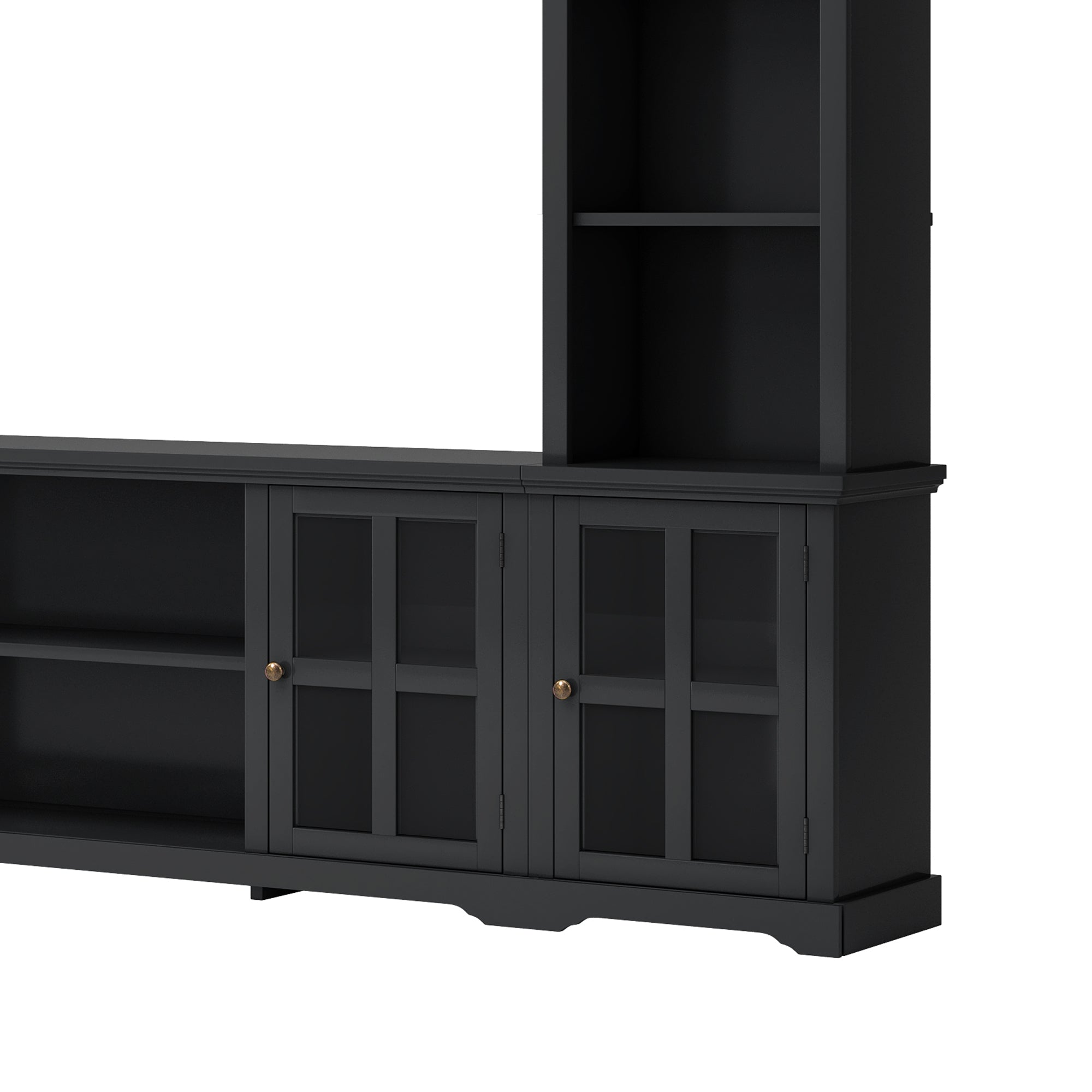 ON-TREND Minimalism Style Entertainment Wall Unit with Bridge, Modern TV Console Table for TVs Up to 70", Multifunctional TV Stand with Tempered Glass Door, Black (Old SKU: SD000009AAB)