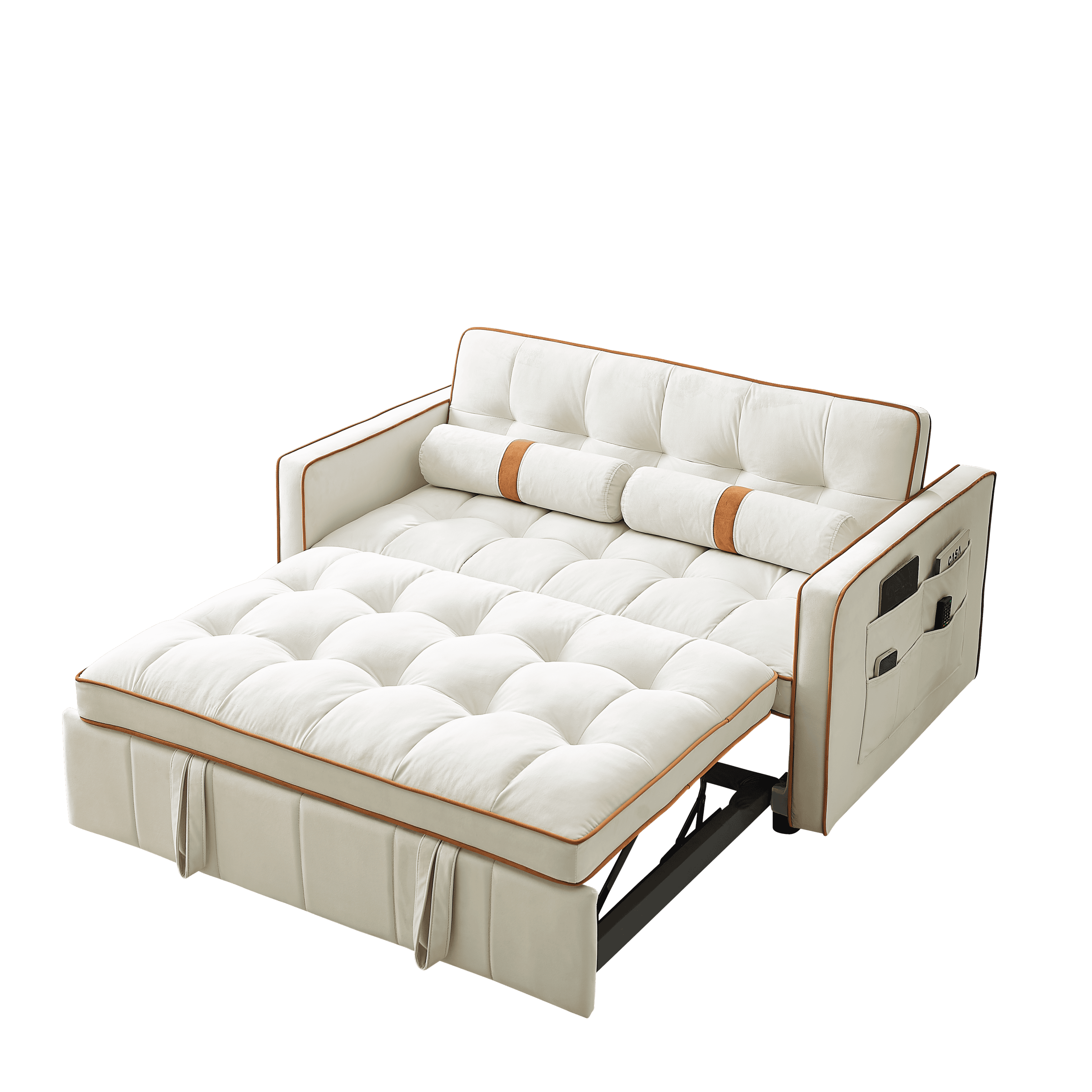 Modern 55.5" Pull Out Sleep Sofa Bed 2 Seater Loveseats Sofa Couch with side pockets, Adjsutable Backrest and Lumbar Pillows for Apartment Office Living Room