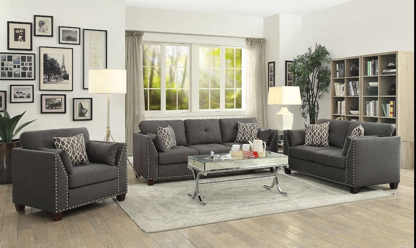 ACME Laurissa Loveseat w/4 Pillows in Light Charcoal Linen 52406