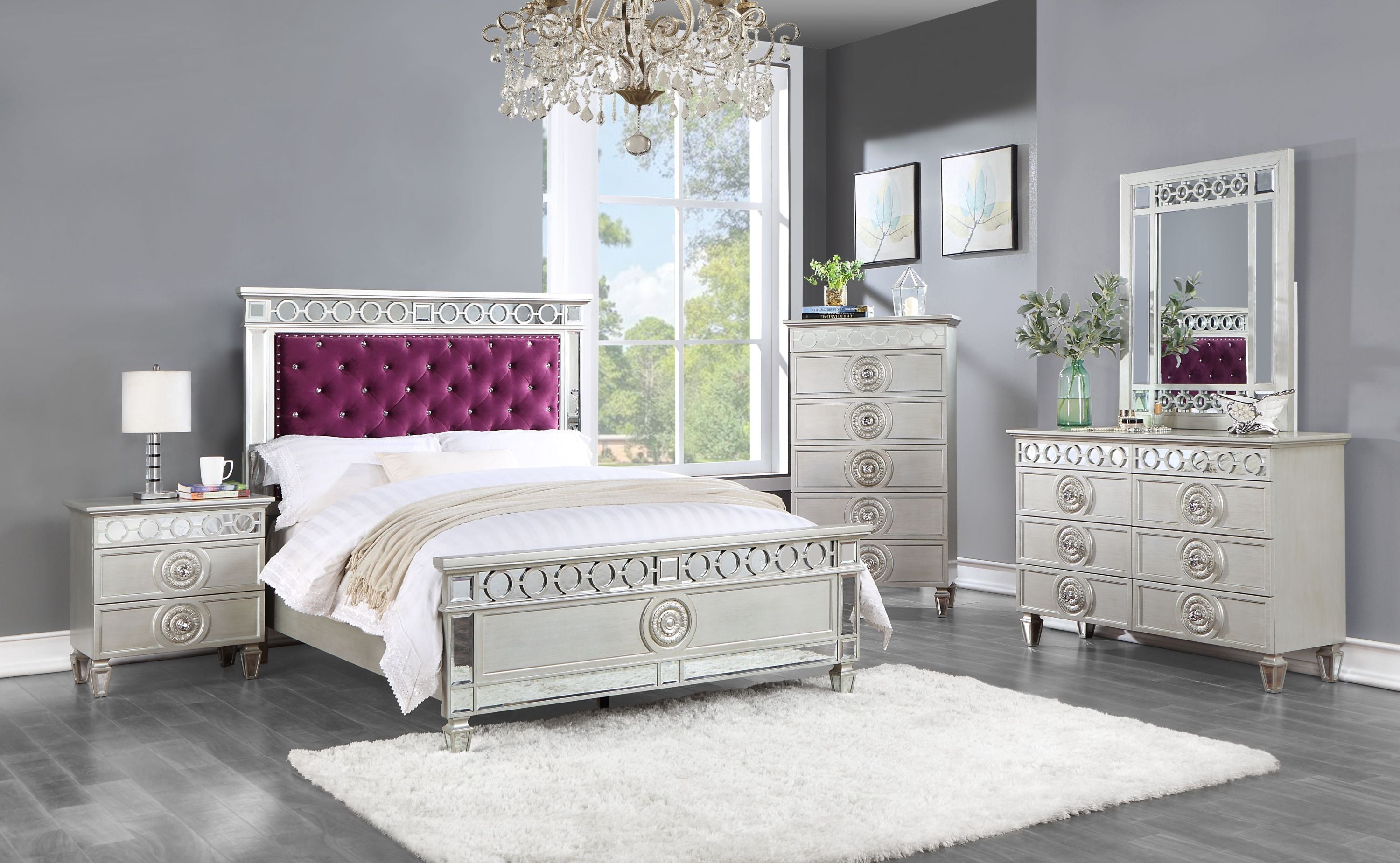 ACME Varian Nightstand, Silver & Mirrored Finish BD01280