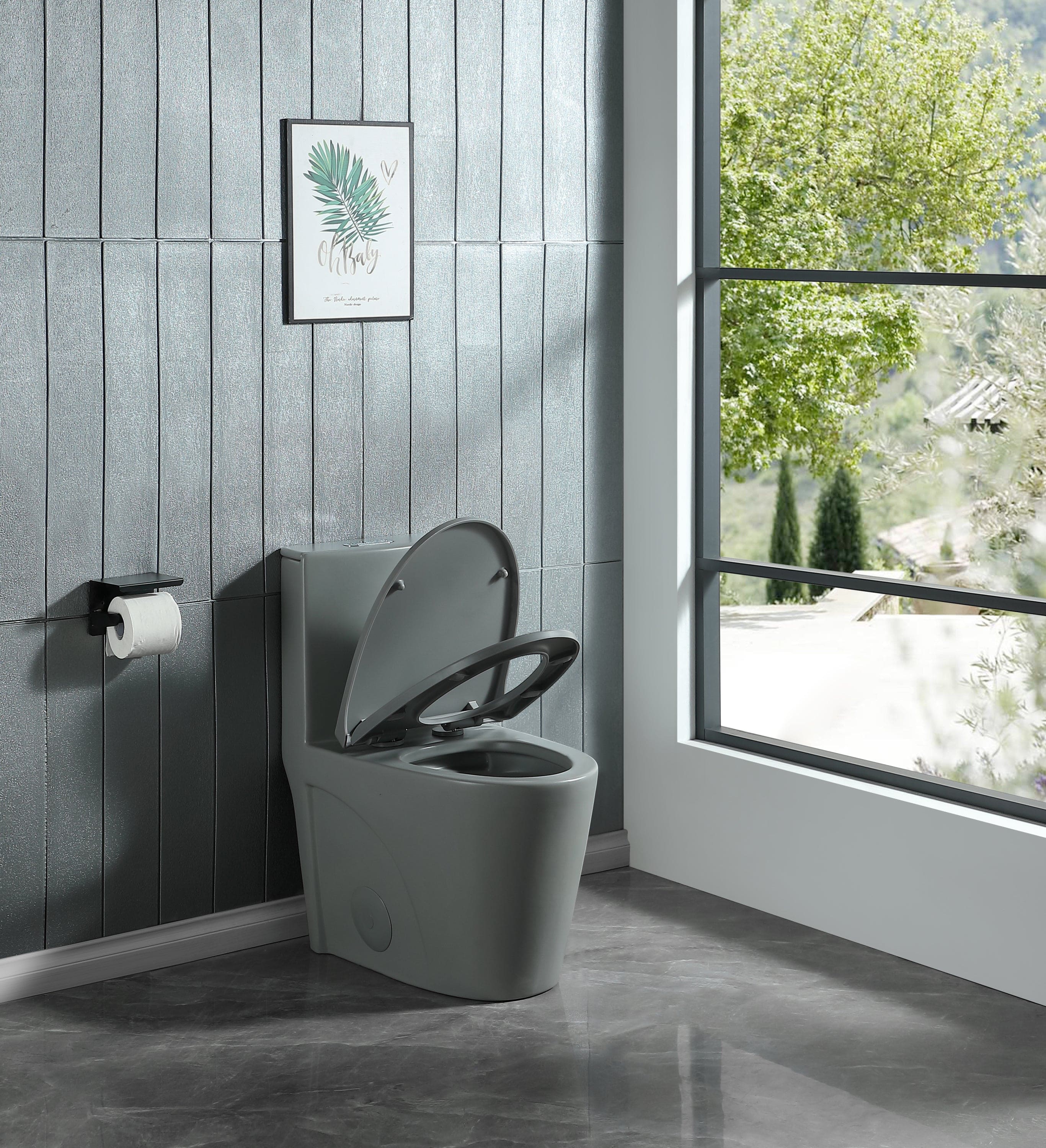 15 5/8 Inch 1.1/1.6 GPF Dual Flush 1-Piece Elongated Toilet with Soft-Close Seat - Light Grey 23T01-LG