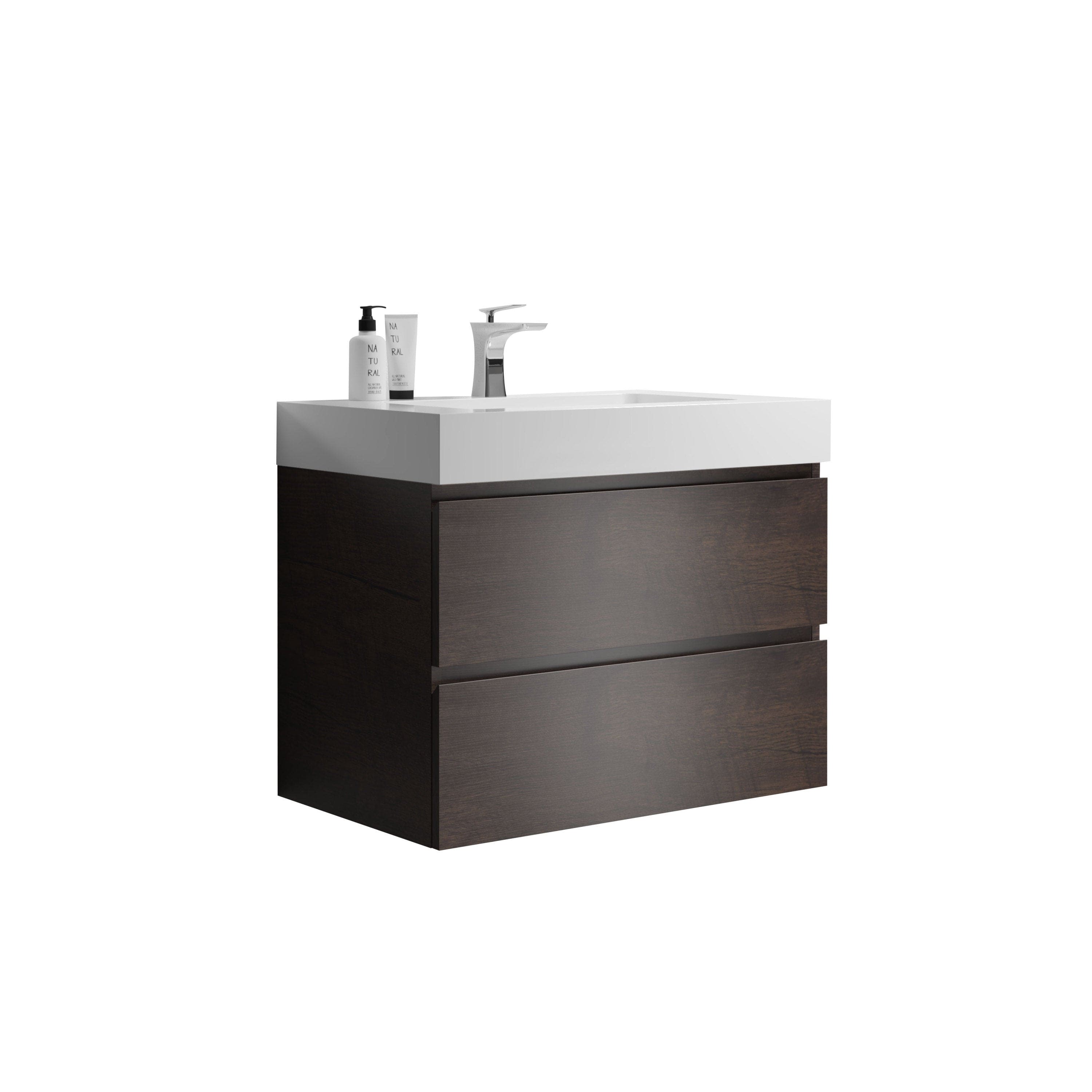 Alice 30" Walnut Bathroom Vanity with Sink, Large Storage Wall Mounted Floating Bathroom Vanity for Modern Bathroom, One-Piece White Sink Basin without Drain and Faucet