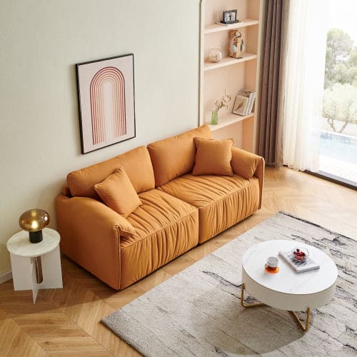 Modern Sofa loveseat, 75.6" Tech Cloth Sofa Couch, Large deep seat Sofa, loveseat with Hardwood Frame, mid-Century upholstered Sofa for Living Room, Bedroom, Apartment (Orange)-2