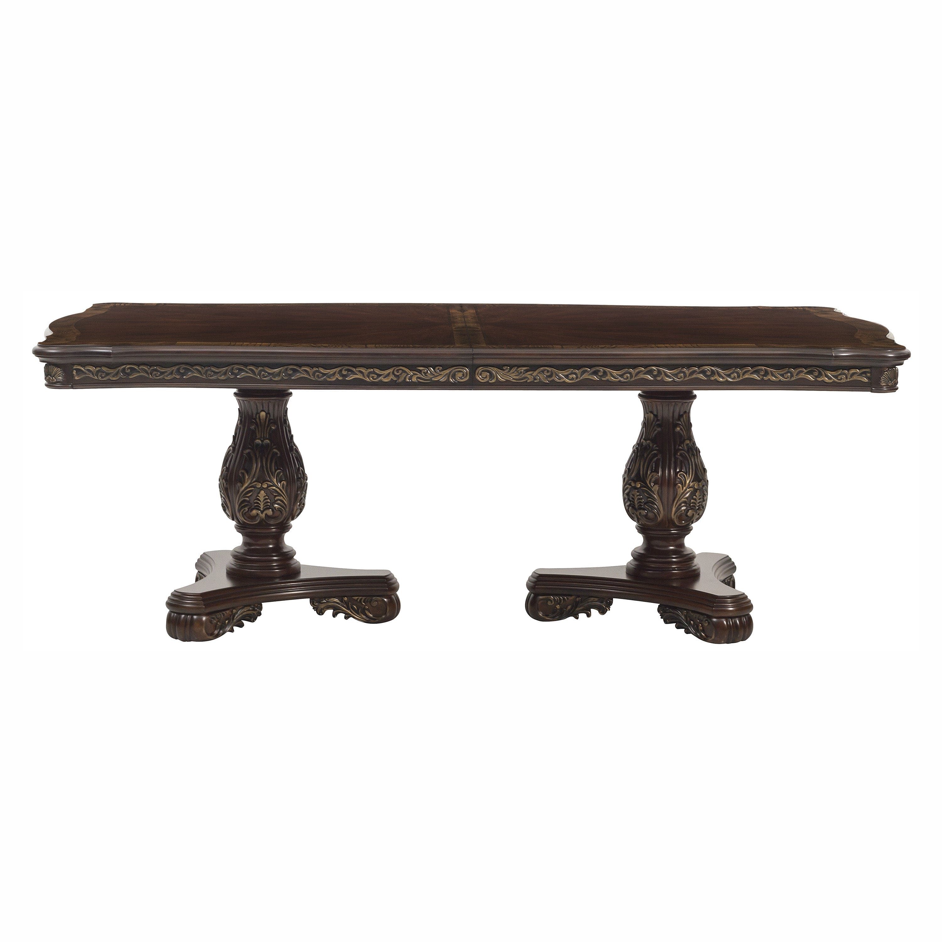 Beautiful Traditional Design 1pc Rectangular Dining Table with 2x Extension Leaf Cherry Finish with Gold Tipping