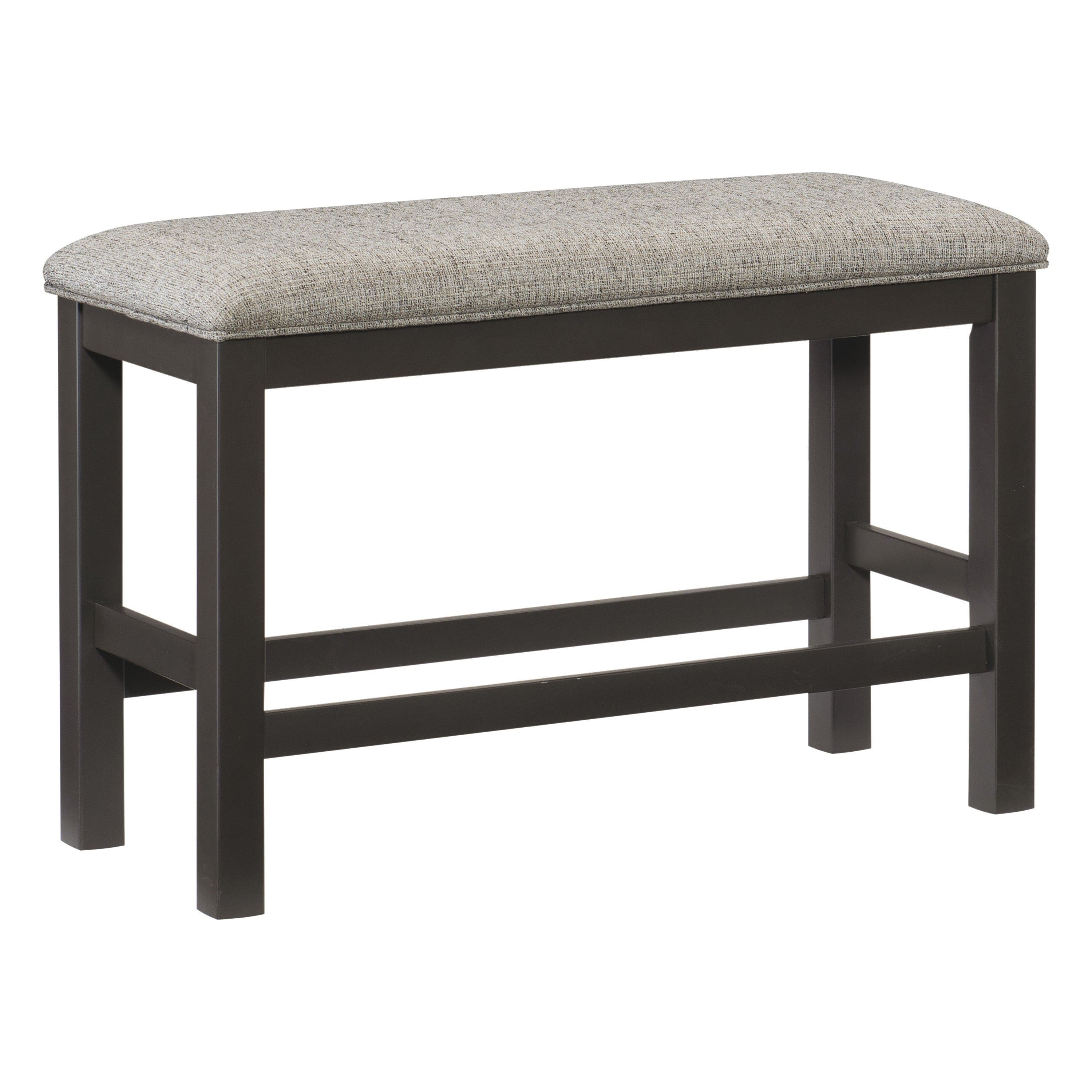 Casual Dining Counter Height Bench 1pc Gunmetal Gray-Finished Wood Gray Fabric-Covered Padded Seat Modern Furniture