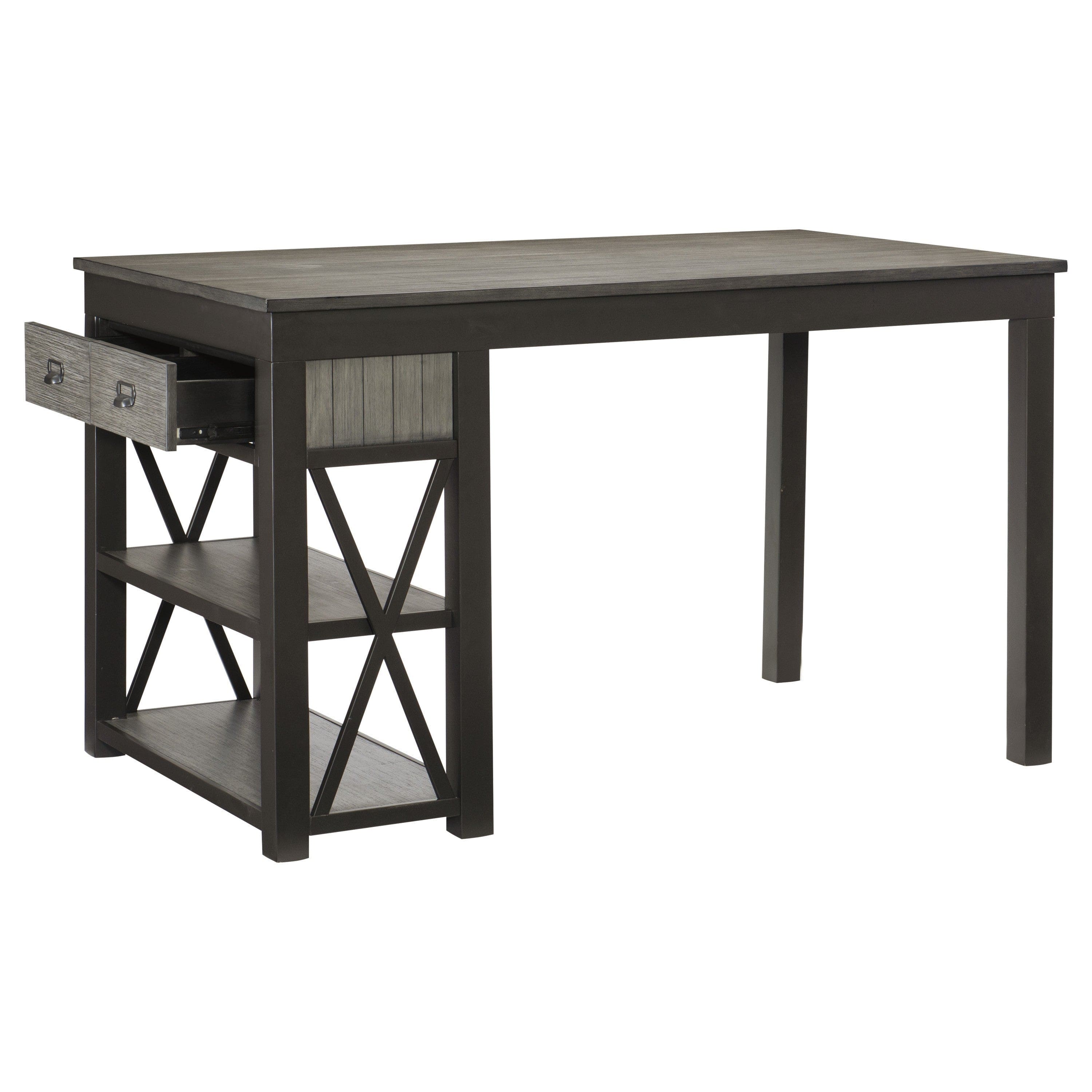 1pc Counter Height Table with Storage Drawers Display Shelf's Gray Gunmetal Finish Casual Style Dining Furniture