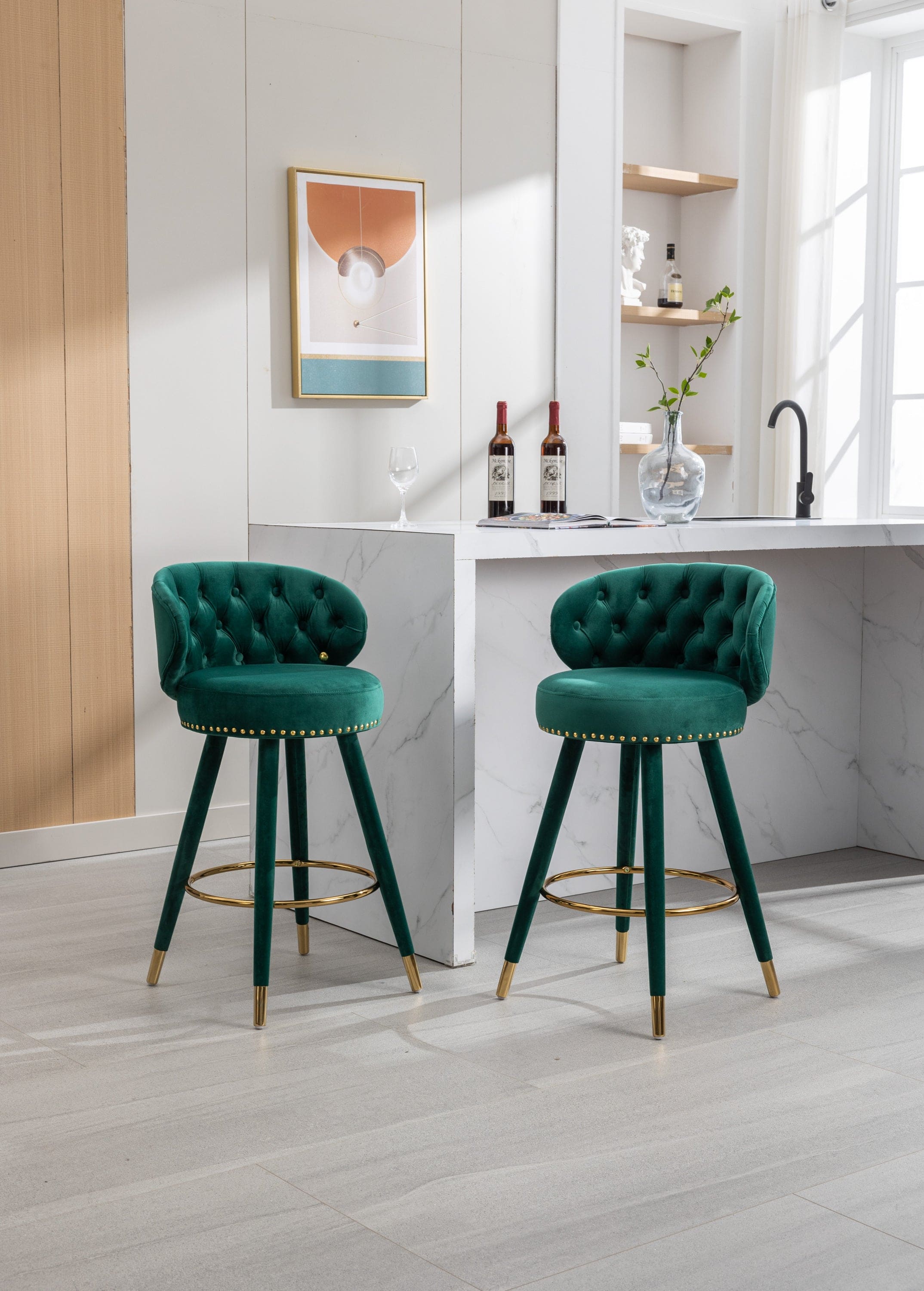 COOLMORE Counter Height Bar Stools Set of 2 for Kitchen Counter Solid Wood Legs with a fixed height of 360 degrees