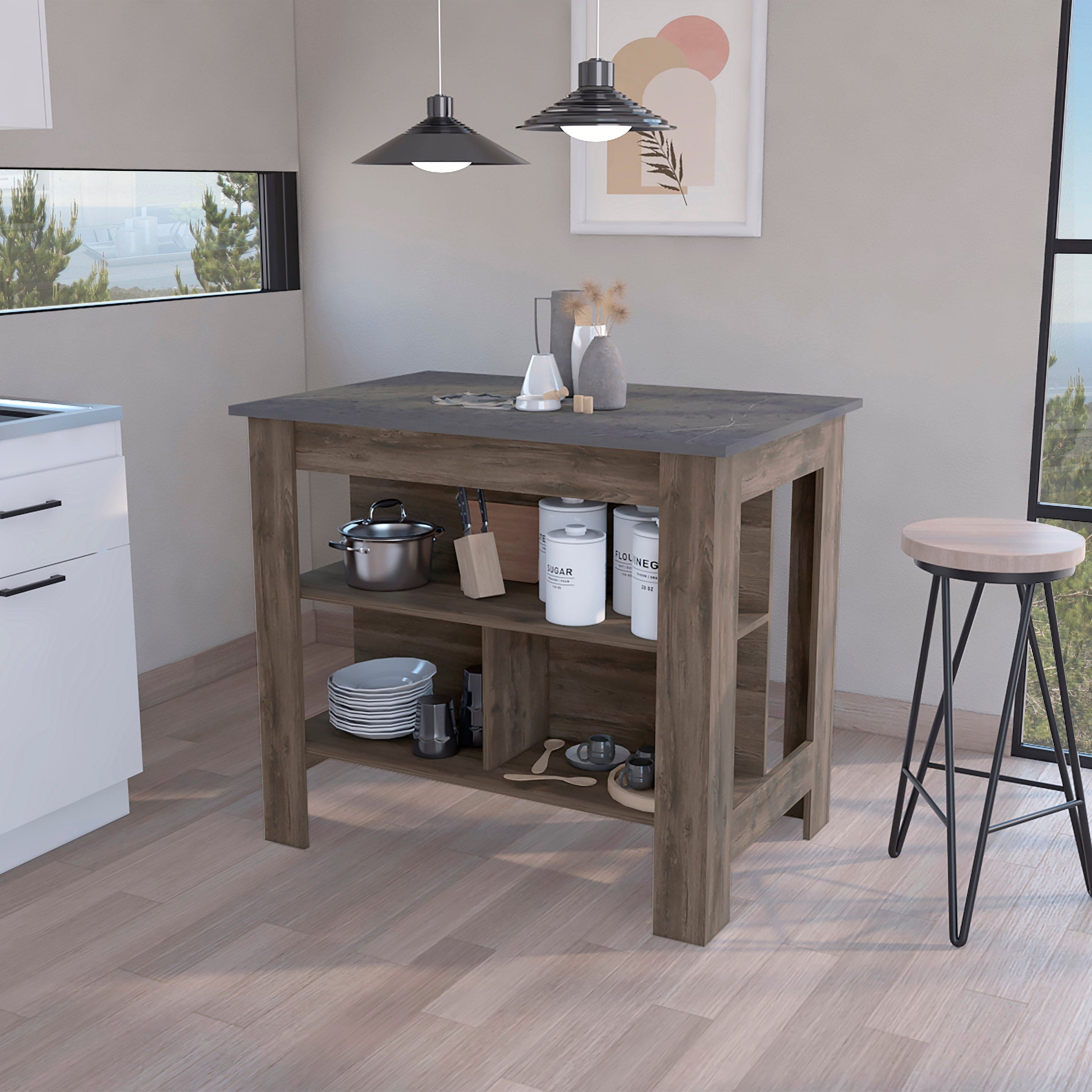 Kitchen Island Dozza, Three Shelves, Dark Brown / Onyx Finish