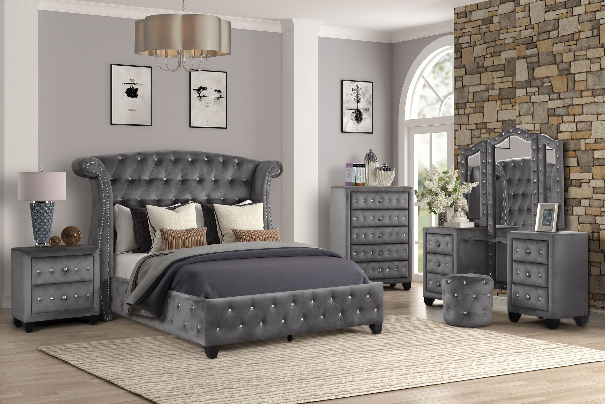 Sophia Queen Vanity 4 Piece Gray