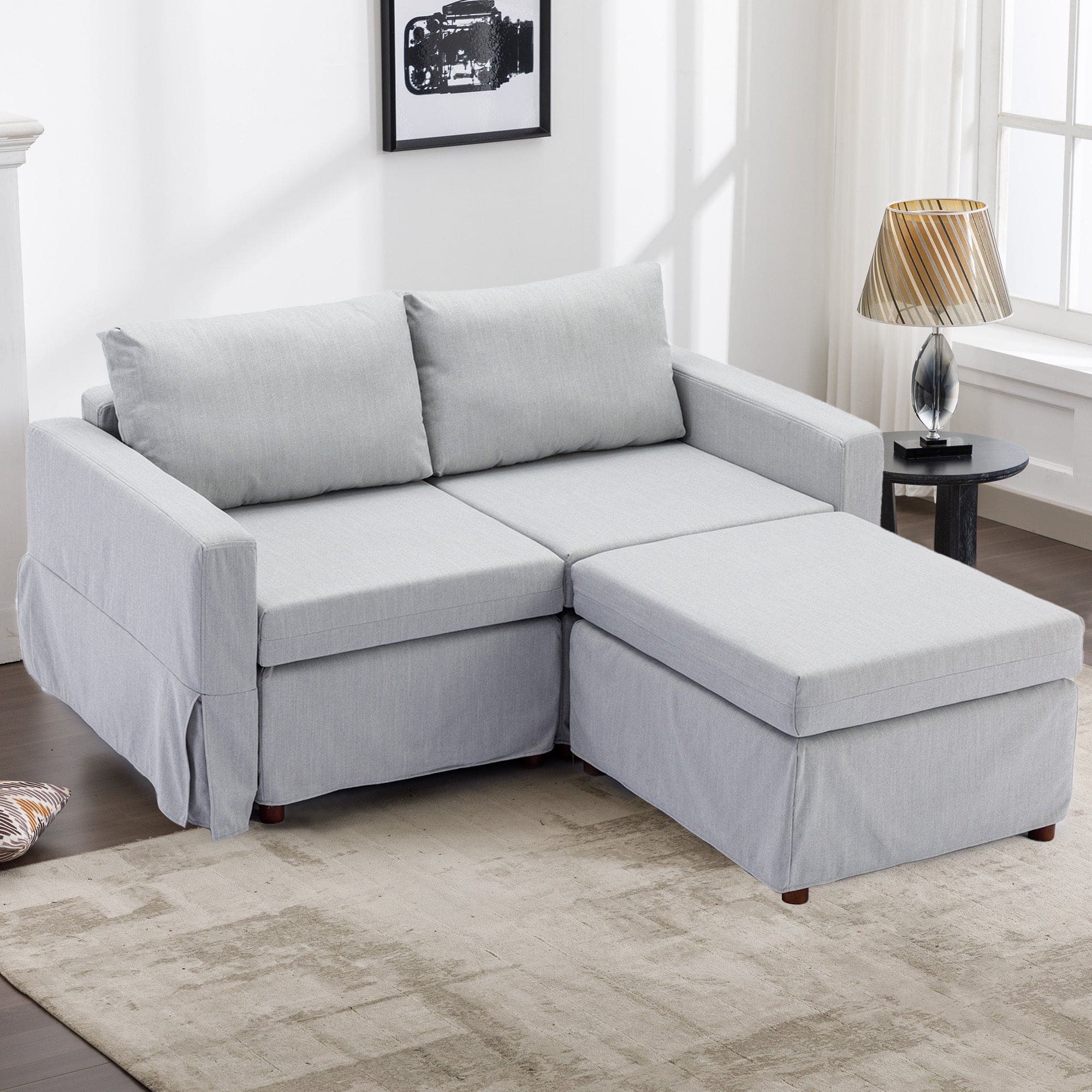 2 Seat Module Sectional Sofa Couch With 1 Ottoman,Seat Cushion and Back Cushion Removable and Washable,Light Grey