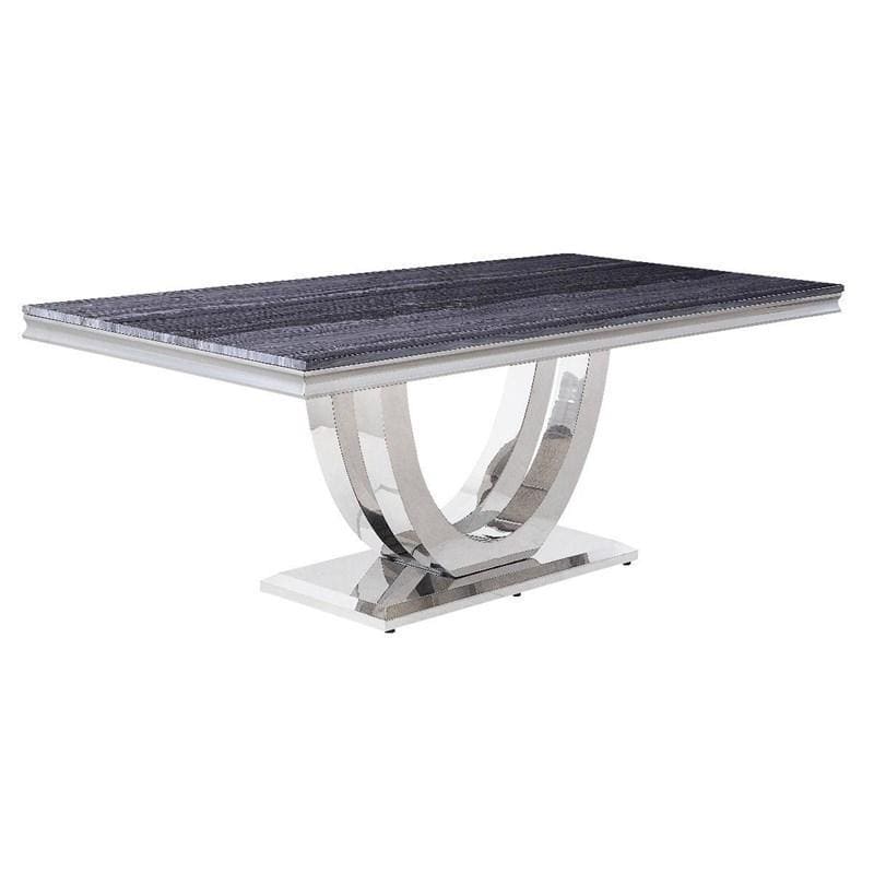 ACME Cambrie Dining Table in Faux Marble & Mirrored Silver Finish DN00221