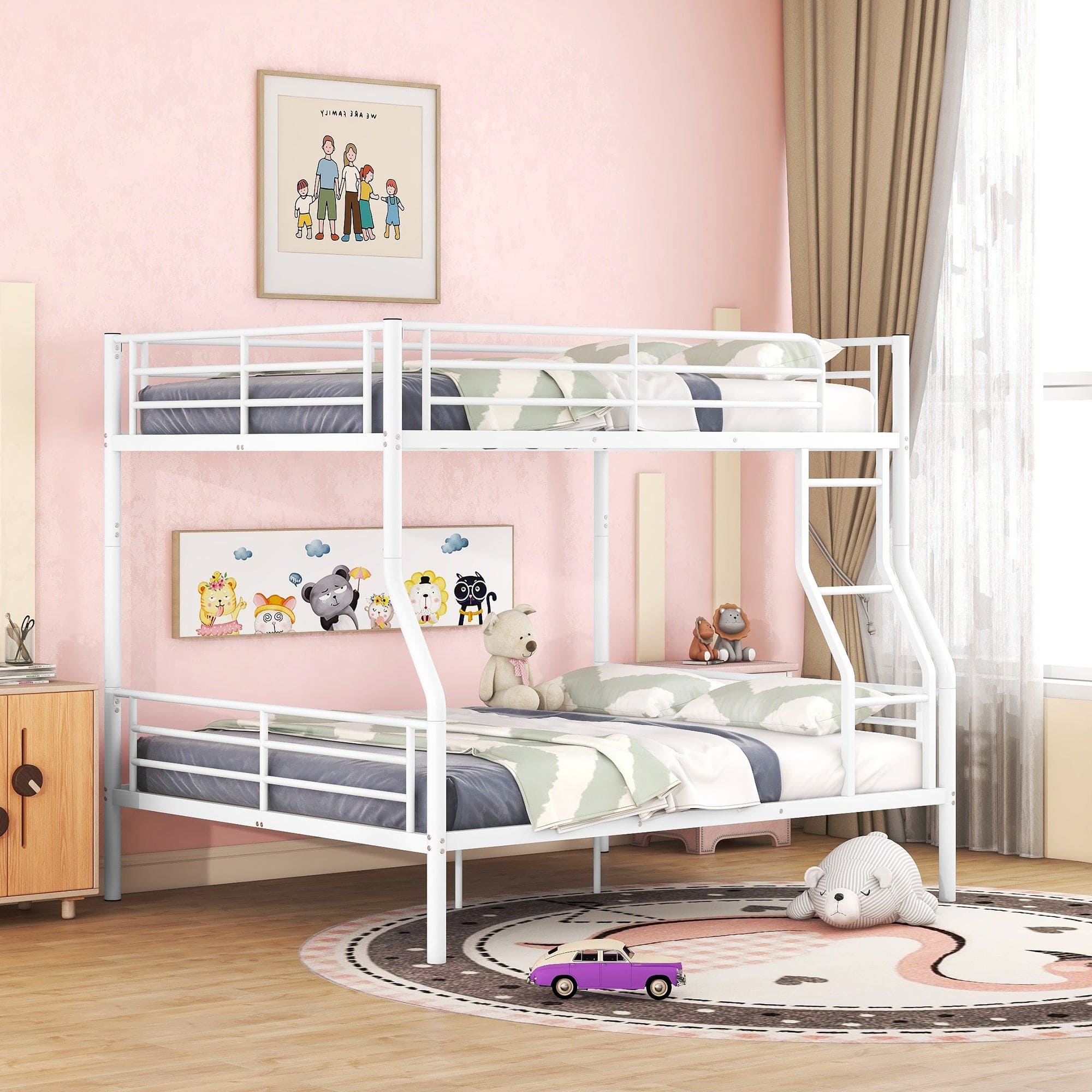 Full XL Over Queen Metal Bunk Bed, White