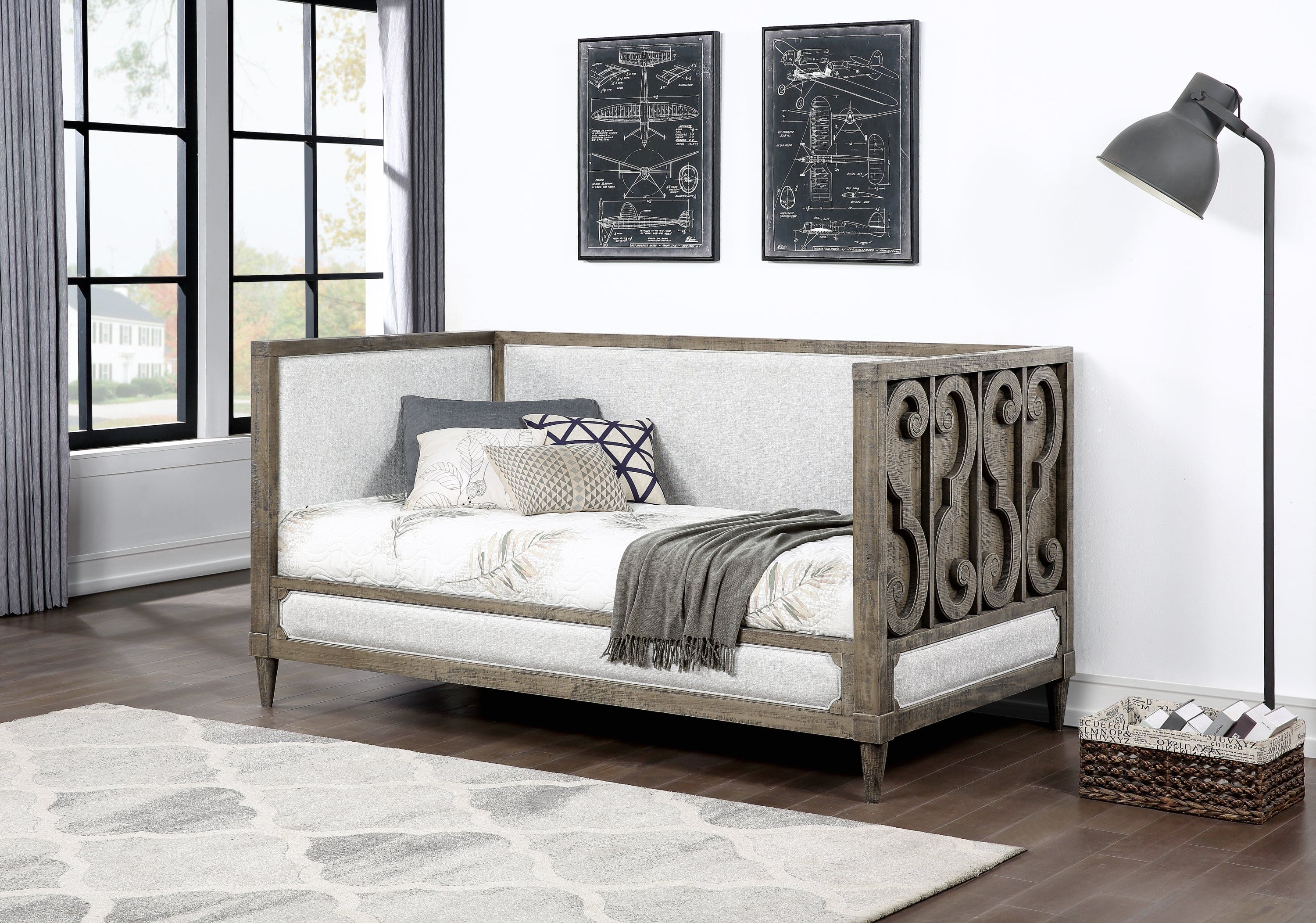 ACME Artesia Daybed, Tan Fabric & Salvaged Natural Finish 39710