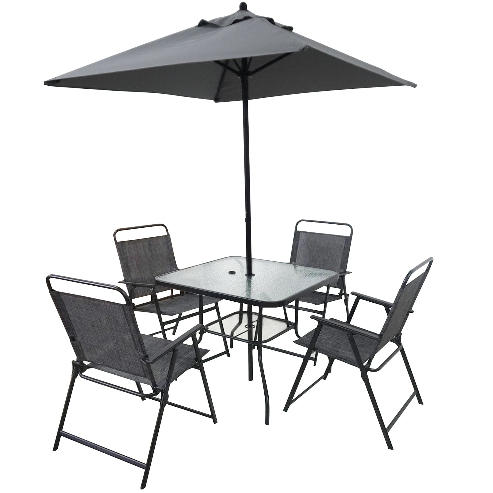 Outdoor Patio Dining Set for 4 People, Metal Patio Furniture Table and Chair Set with Umbrella, Black