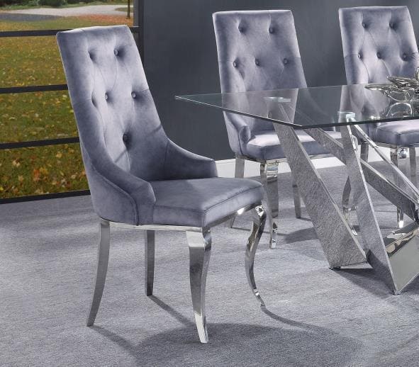 ACME Dekel Side Chair (Set-2), Gray Fabric & Stainless Steel 70143