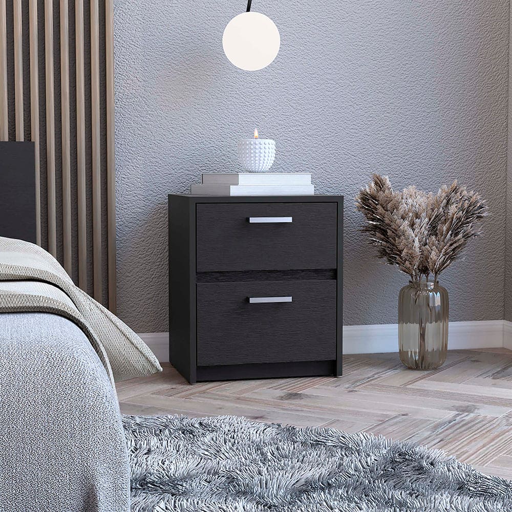 Nightstand Chequered, Two Drawers, Black Wengue Finish