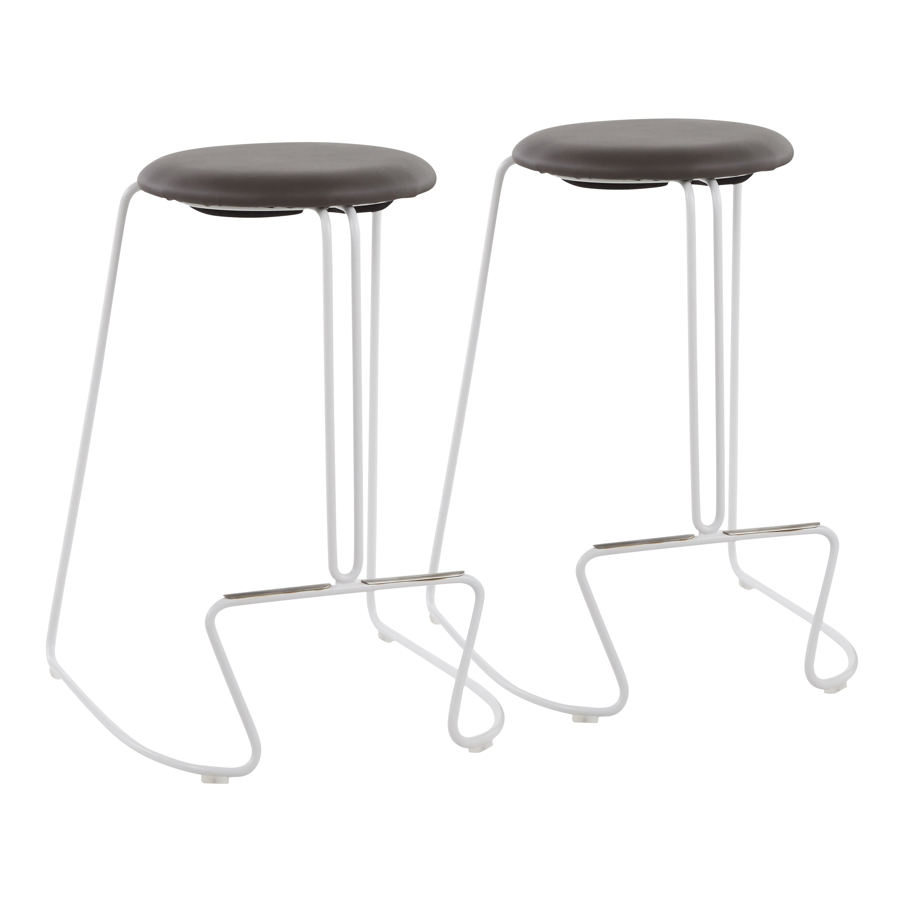 Finn Contemporary Counter Stool in White Steel and Grey Faux Leather by LumiSource - Set of 2