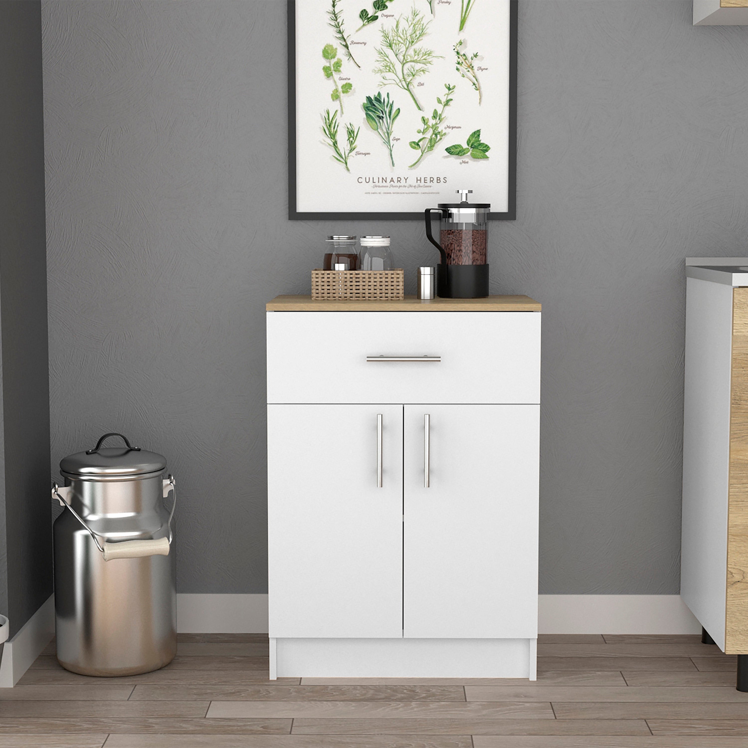 Pantry Cabinet Netal, One Drawer, White / Light Oak Finish