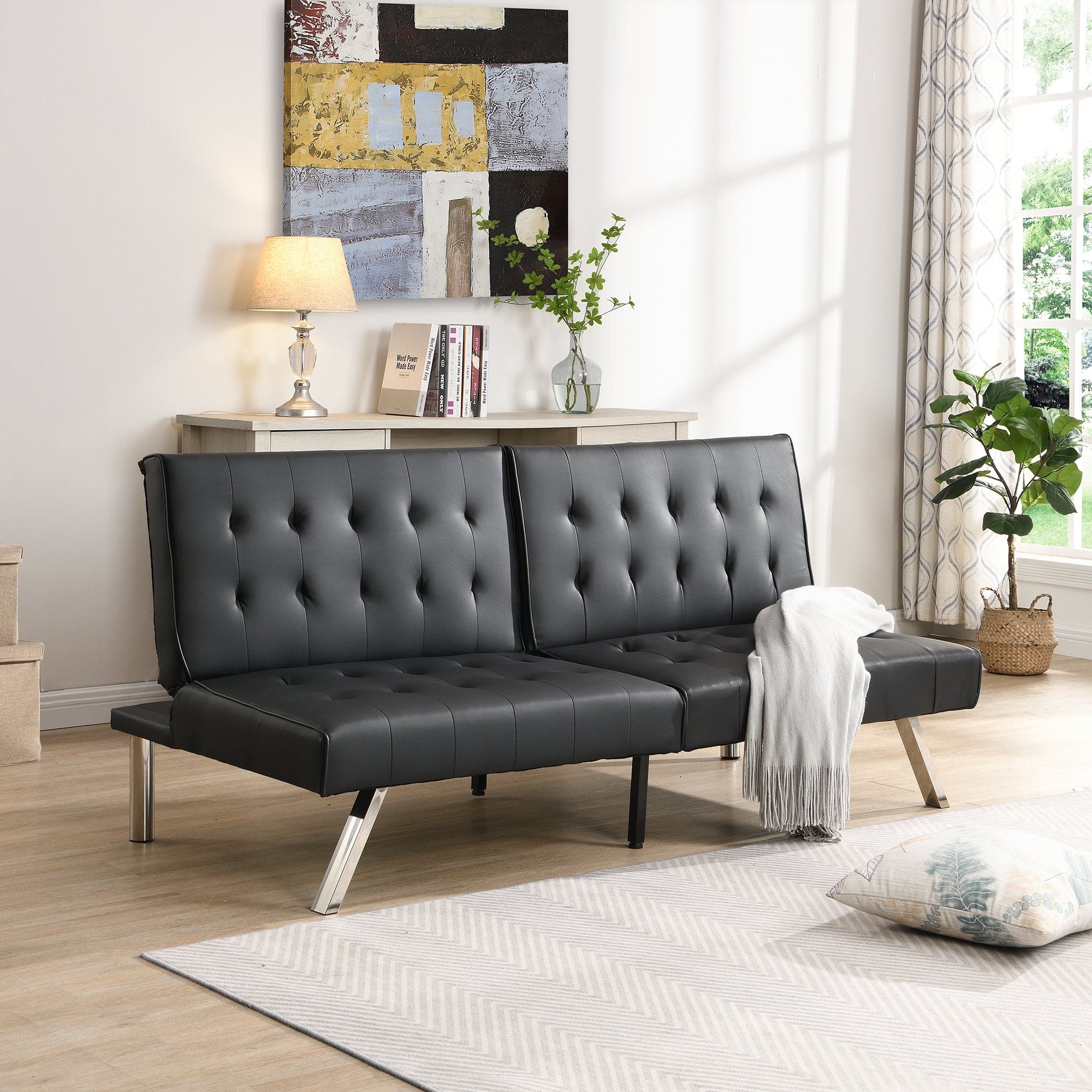 sofa bed black pvc