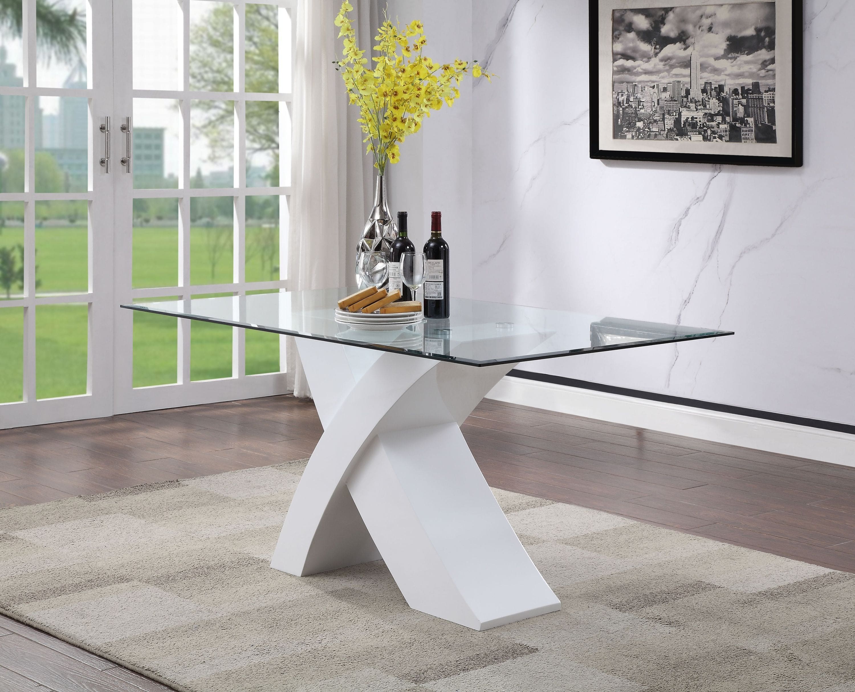 ACME Pervis Dining Table in White & Clear Glass 71105