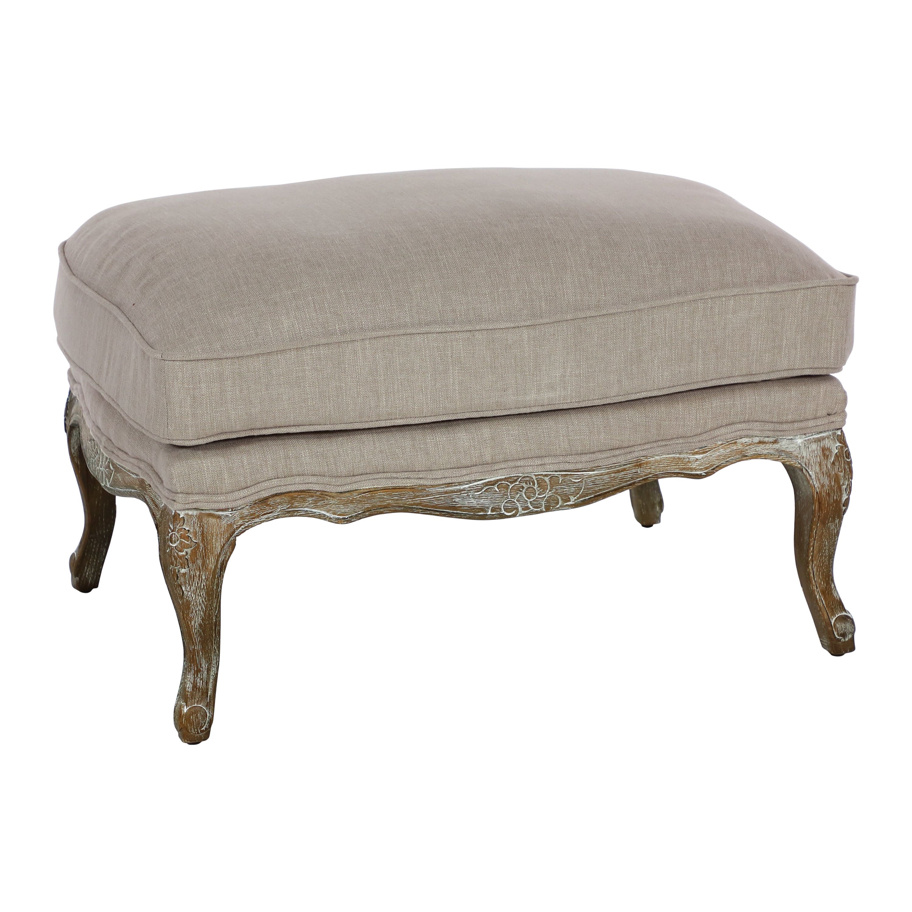 Living Room Accent Ottoman Wood Frame Gray Weathered Finish Textured Fabric Upholstery Foam Seat Cushion