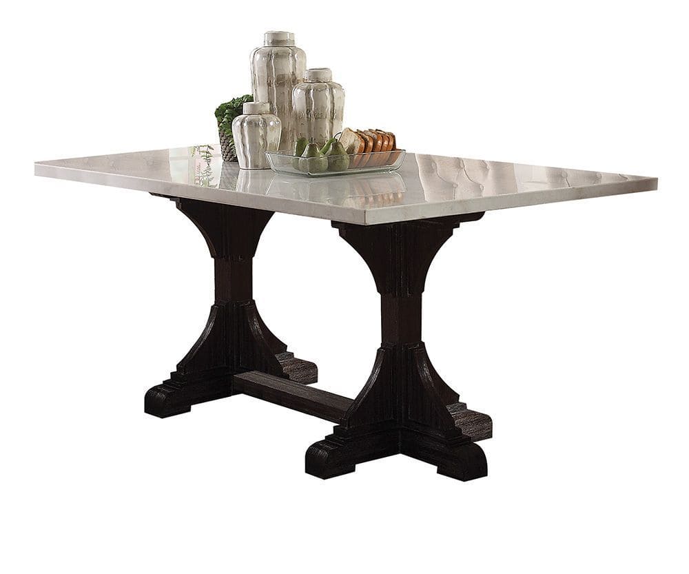 ACME Gerardo Dining Table in White Marble Top & Weathered Espresso 60180