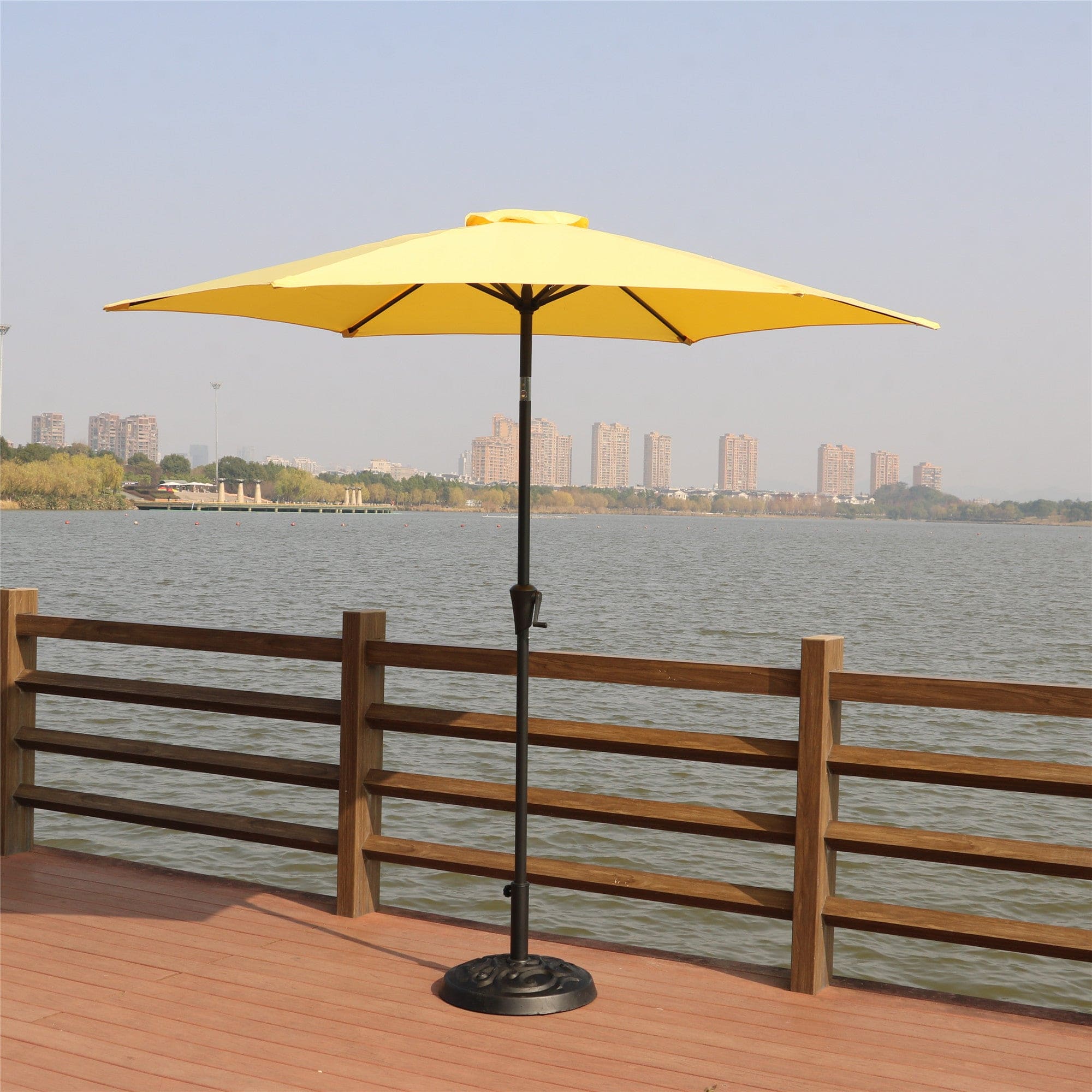 8.8 feet Outdoor Aluminum Patio Umbrella, Patio Umbrella, Market Umbrella with 33 pounds Round Resin Umbrella Base, Push Button Tilt and Crank lift, Yellow