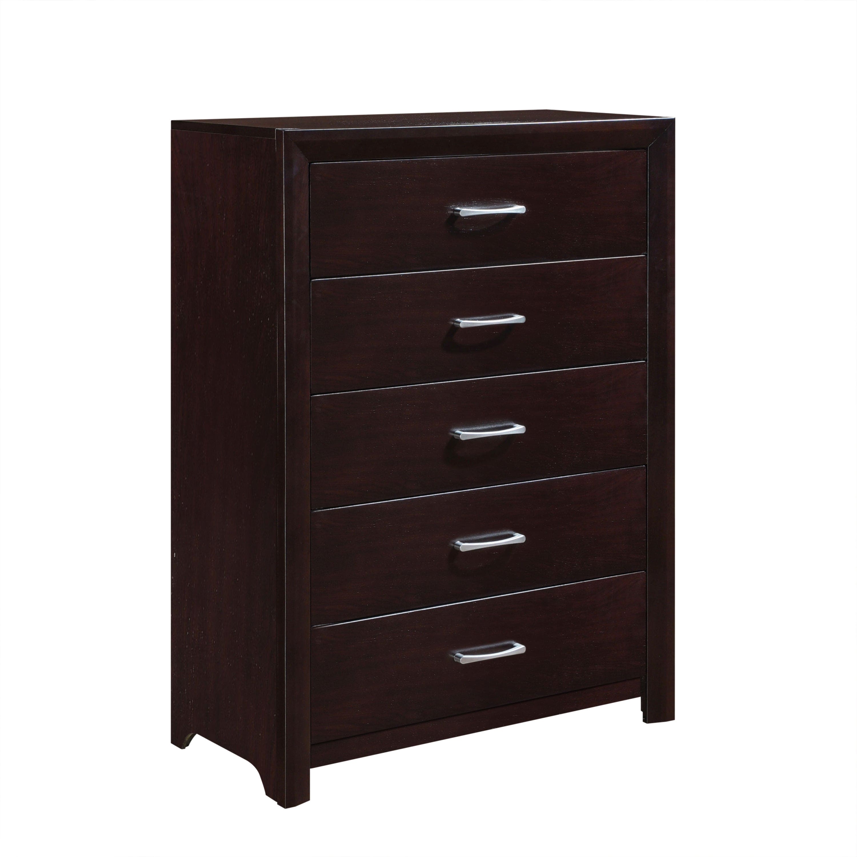 Espresso Finish Contemporary Design 1pc Chest of 5x Drawers Silver Tone 
Bar Pulls Bedroom Furniture