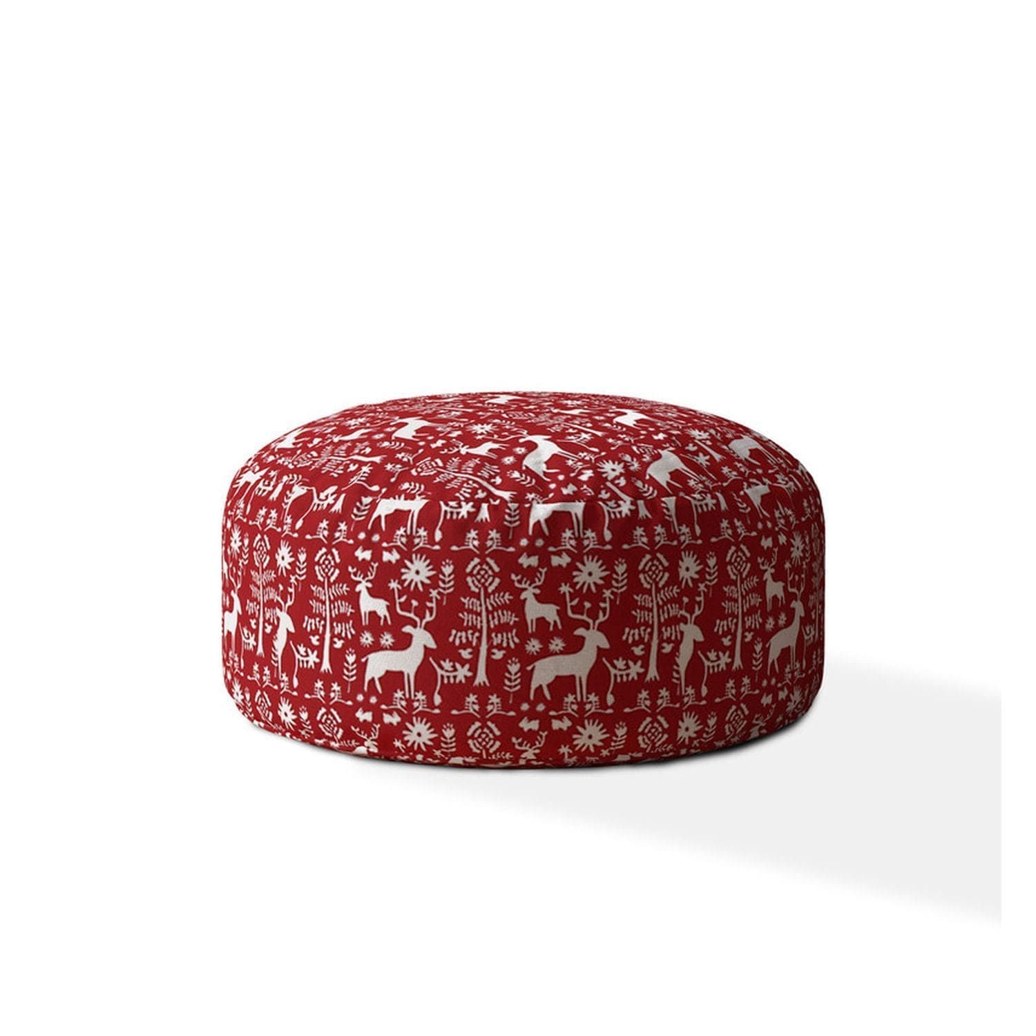 Indoor WONDERLAND Bright Red Round Zipper Pouf - Stuffed - Extra Beads Included! - 24in dia x 20in tall