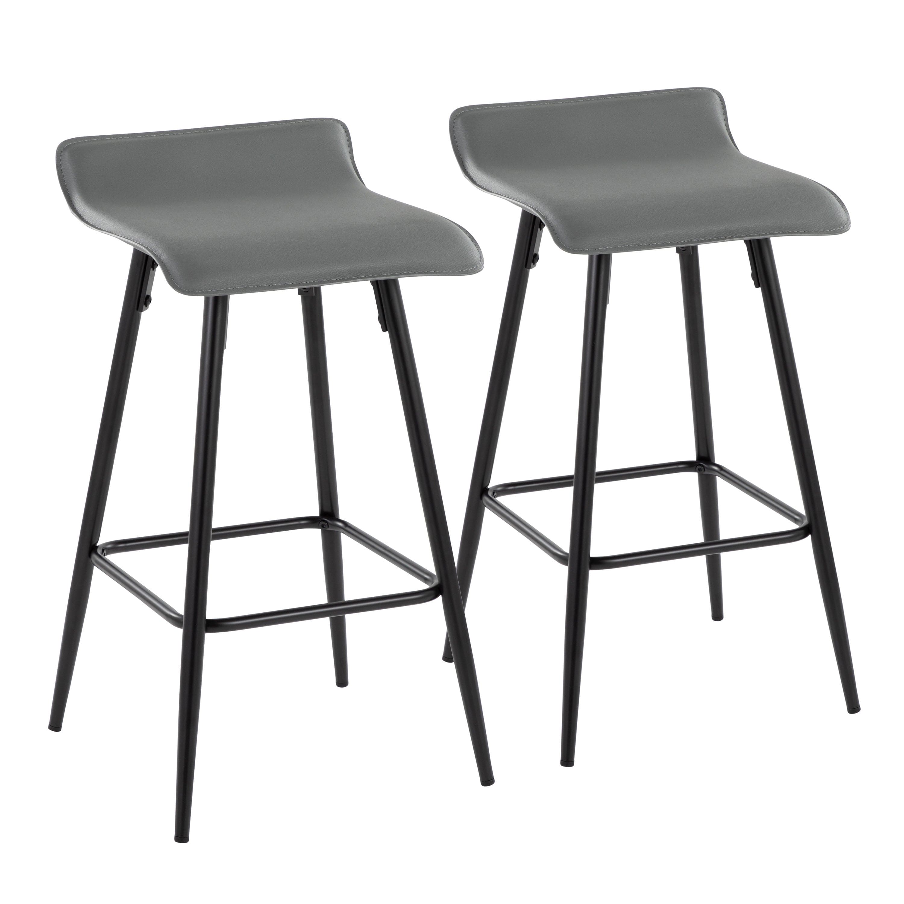 Ale 26" Contemporary Fixed Height Counter Stool in Black Steel and Grey Faux Leather by LumiSource - Set of 2