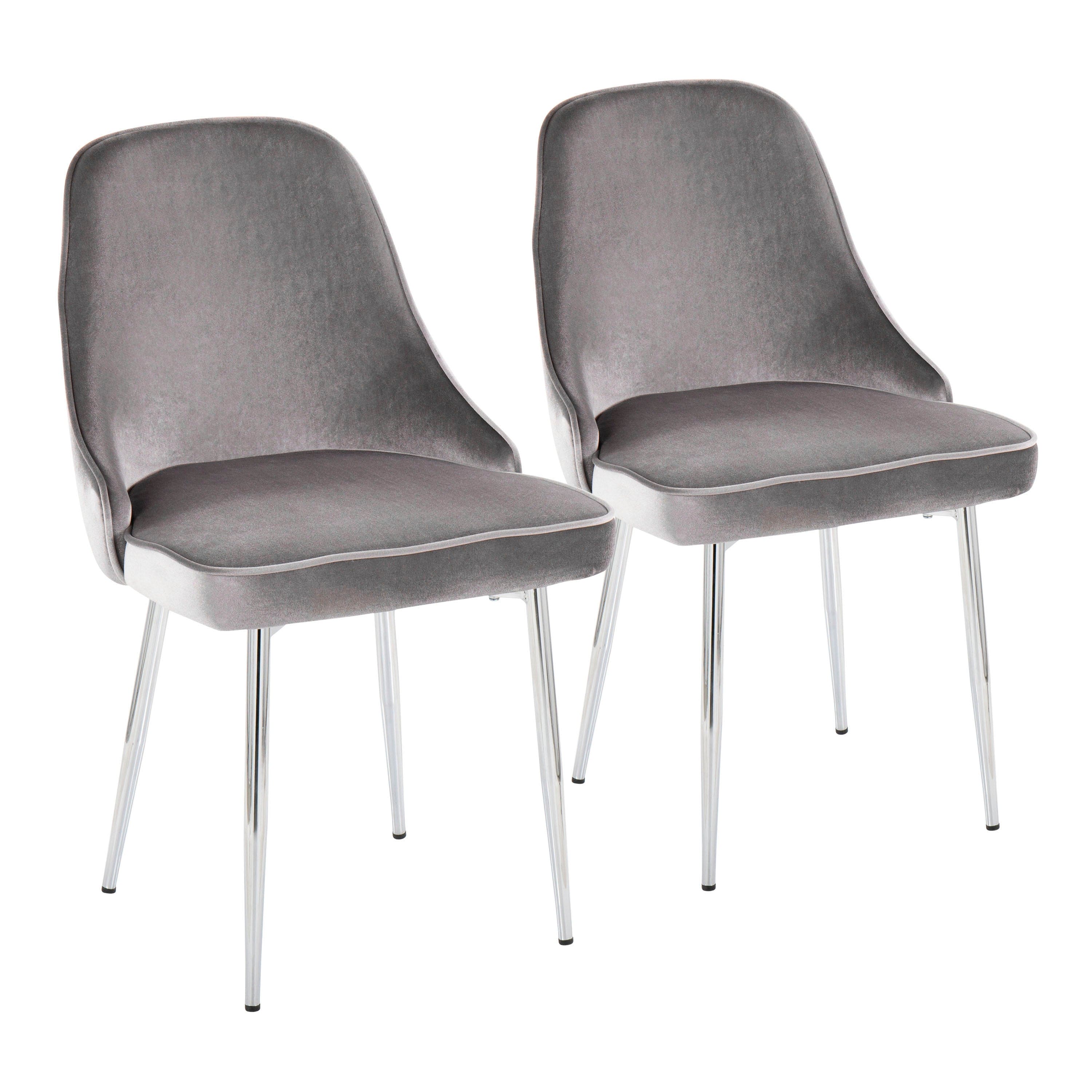 Marcel Contemporary Dining Chair with Chrome Frame and Silver Velvet Fabric by LumiSource - Set of 2