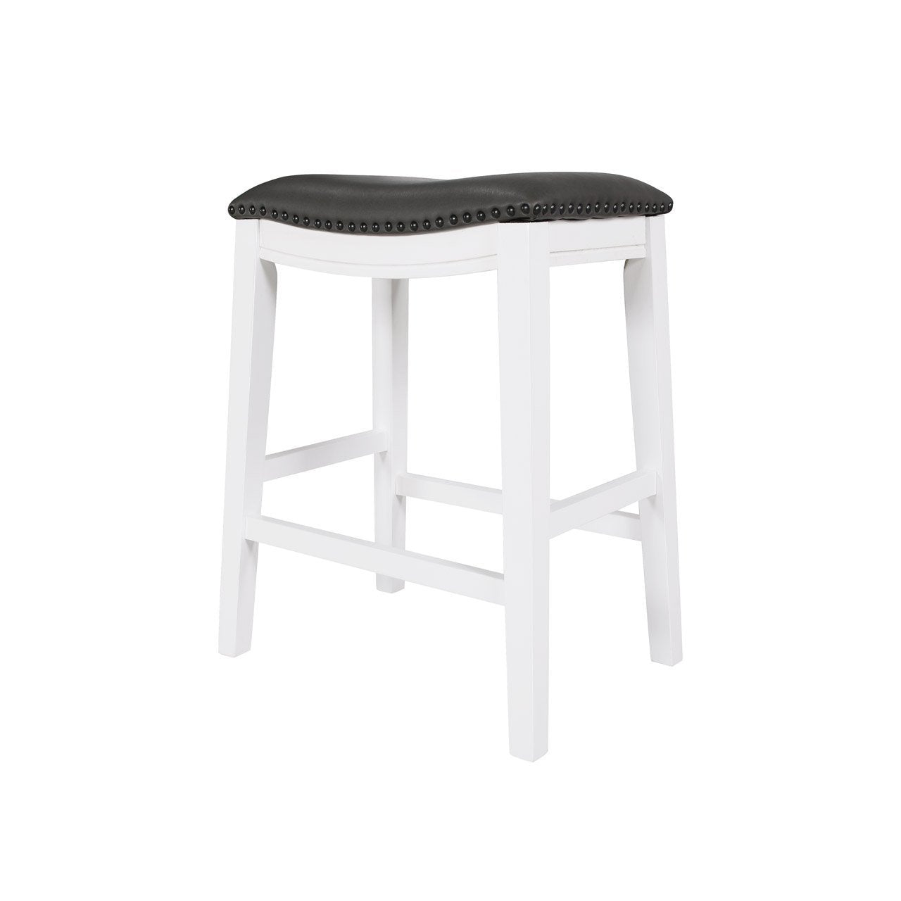 Saddle Stool  -25" Counter Stool, White/Dark Gray PU, Set of 2