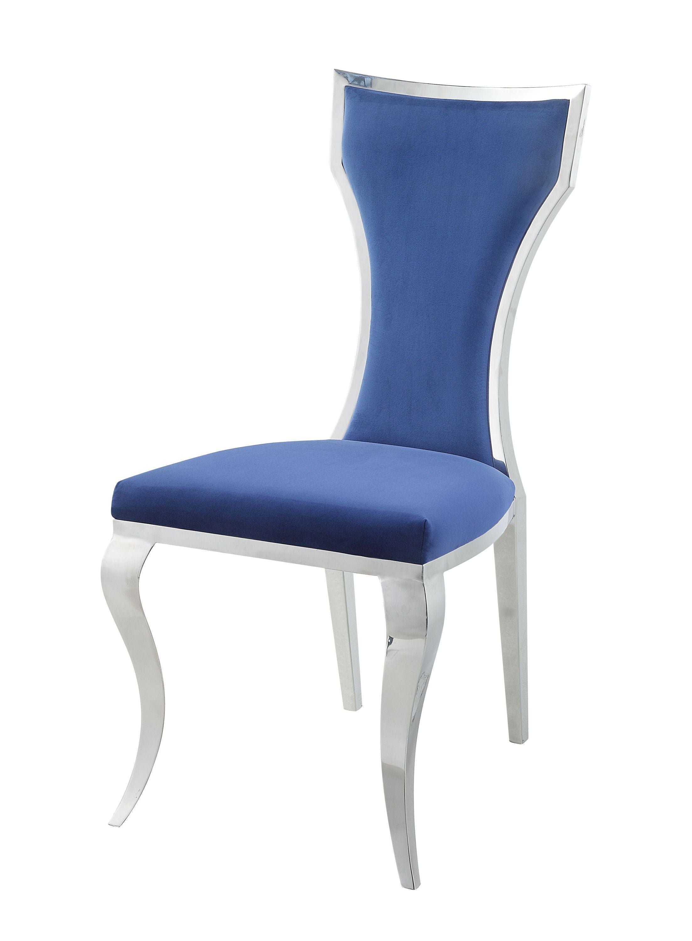 ACME Azriel Side Chair(Set-2), Blue Velvet & Mirroed Silver Finish DN01192