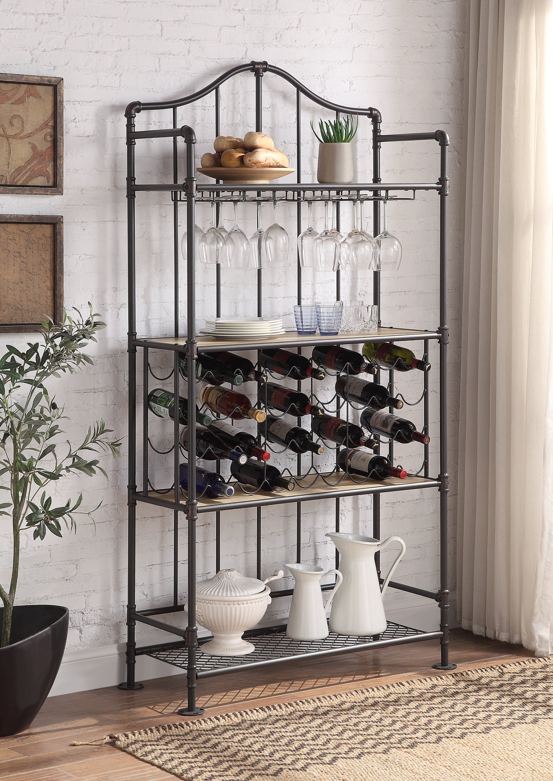 ACME Edina Wine Shelf, Oak & Sandy Black Finish DN01060