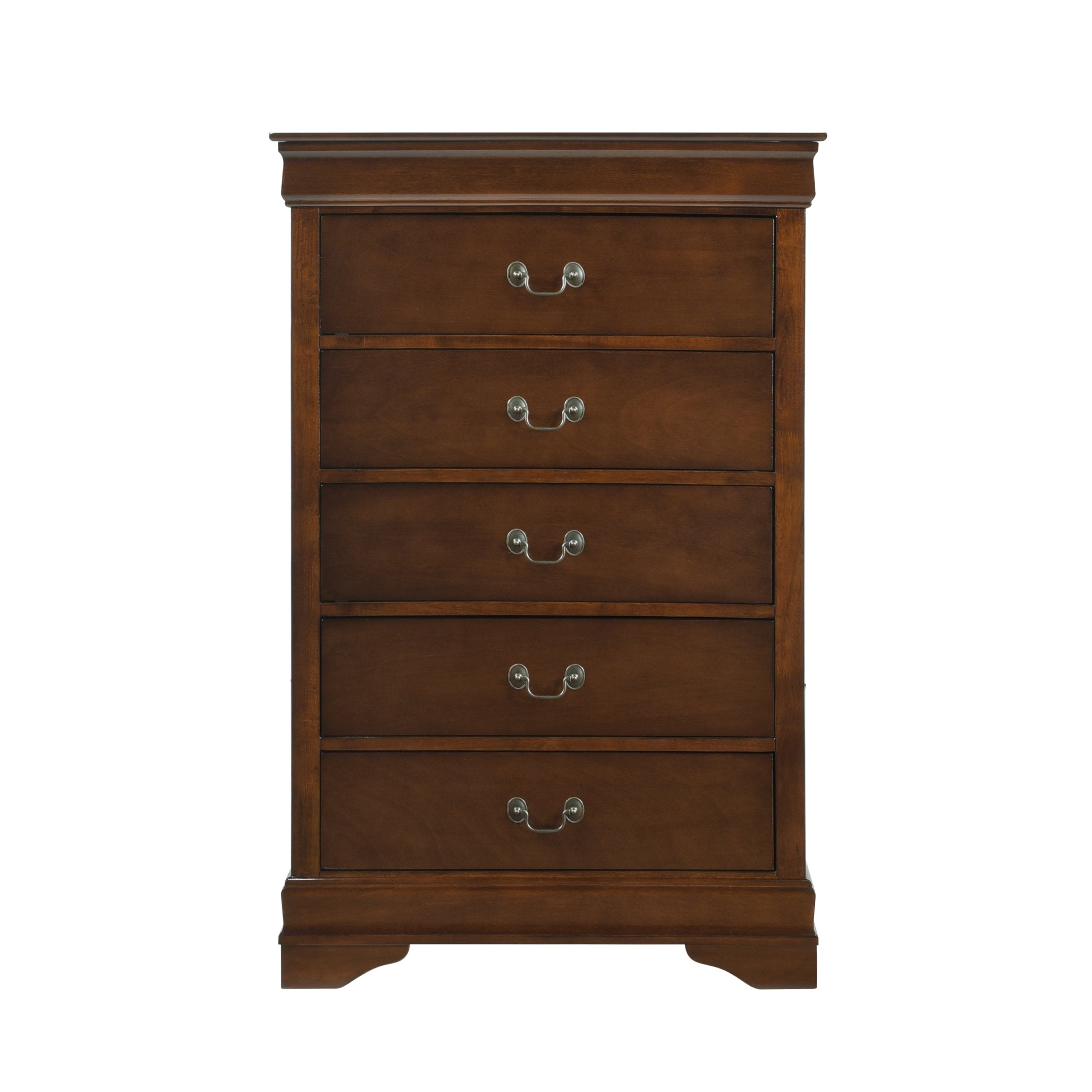 Traditional Design Bedroom Furniture 1pc Chest of 5x Drawers Brown Cherry Finish Antique Drop Handles Furniture