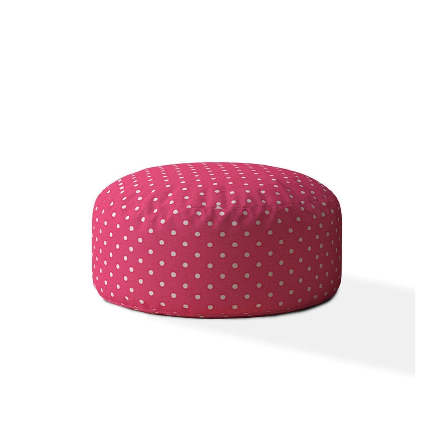 Indoor DINER DOT Hot Pink/White Round Zipper Pouf - Stuffed - Extra Beads Included! - 24in dia x 20in tall