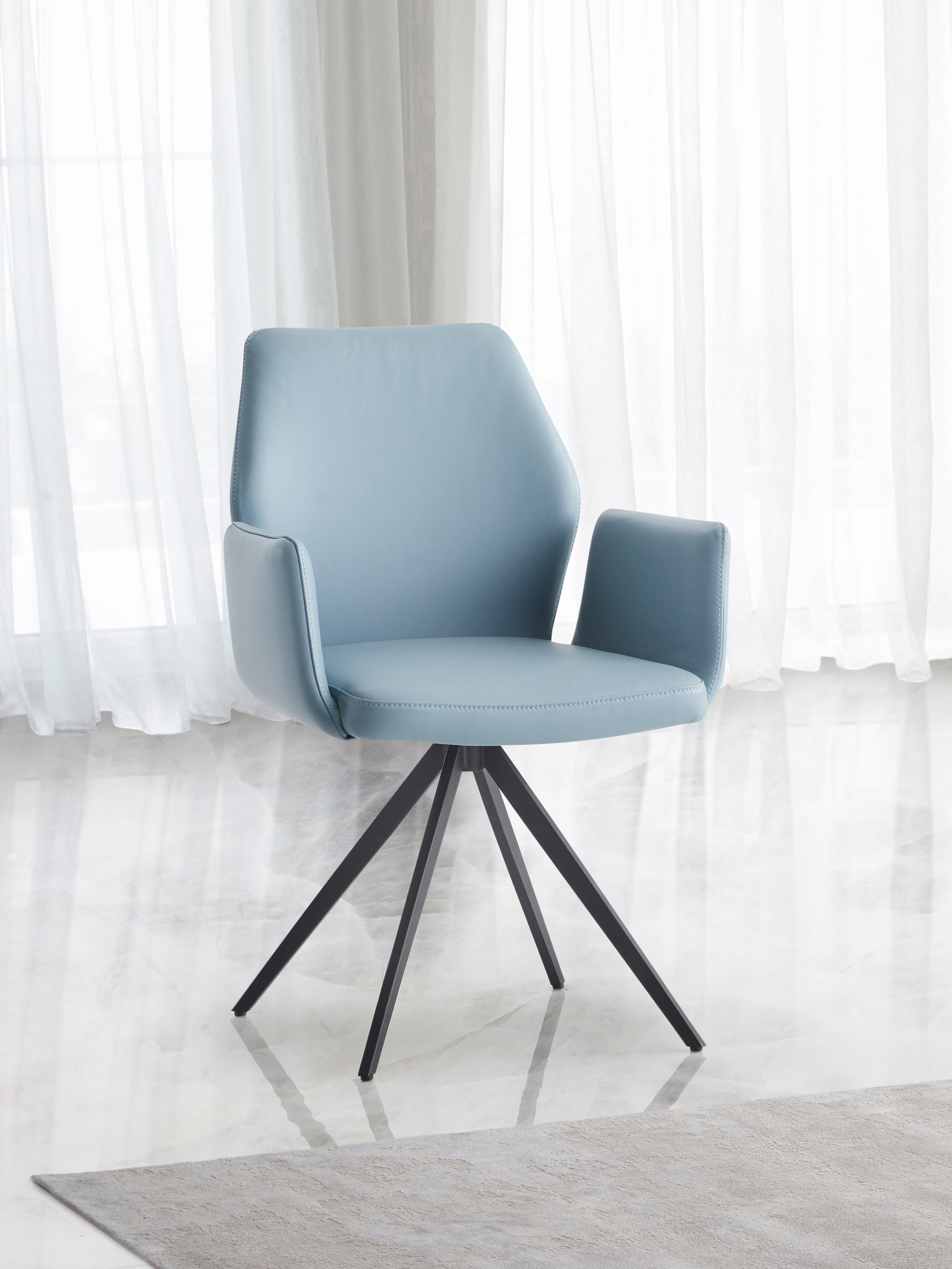 ACME Segismunda Side Chair w/Swivel, Light Blue Leather & Black Finish DN02403