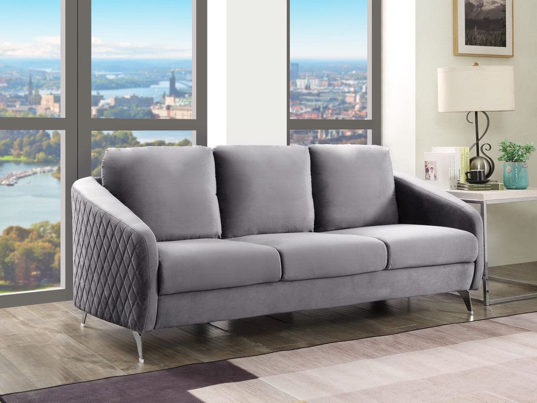 Sofia Gray Velvet Modern Chic Sofa Couch