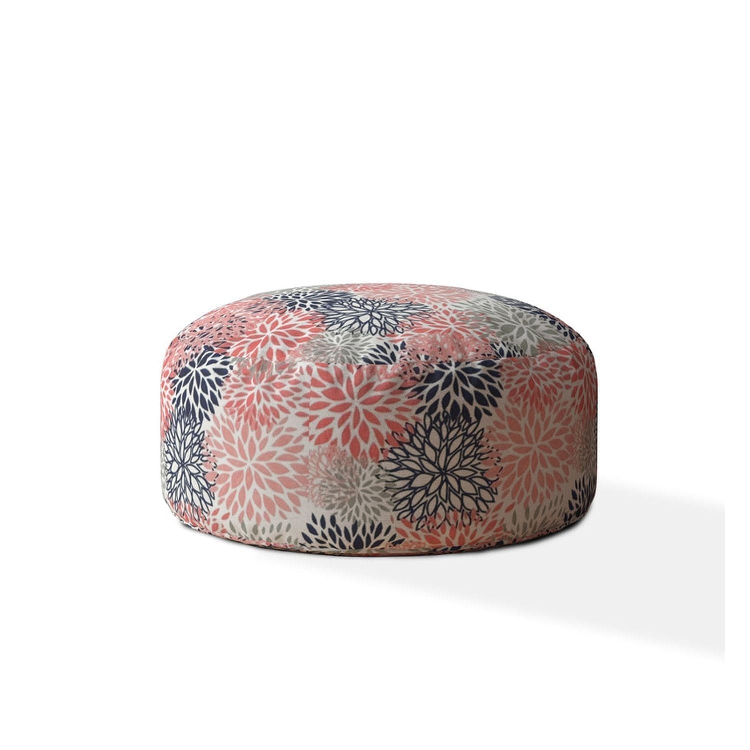 Indoor BURSTING BLOOMS MINKY Plush Coral Round Zipper Pouf - Cover Only - 24in dia x 20in tall