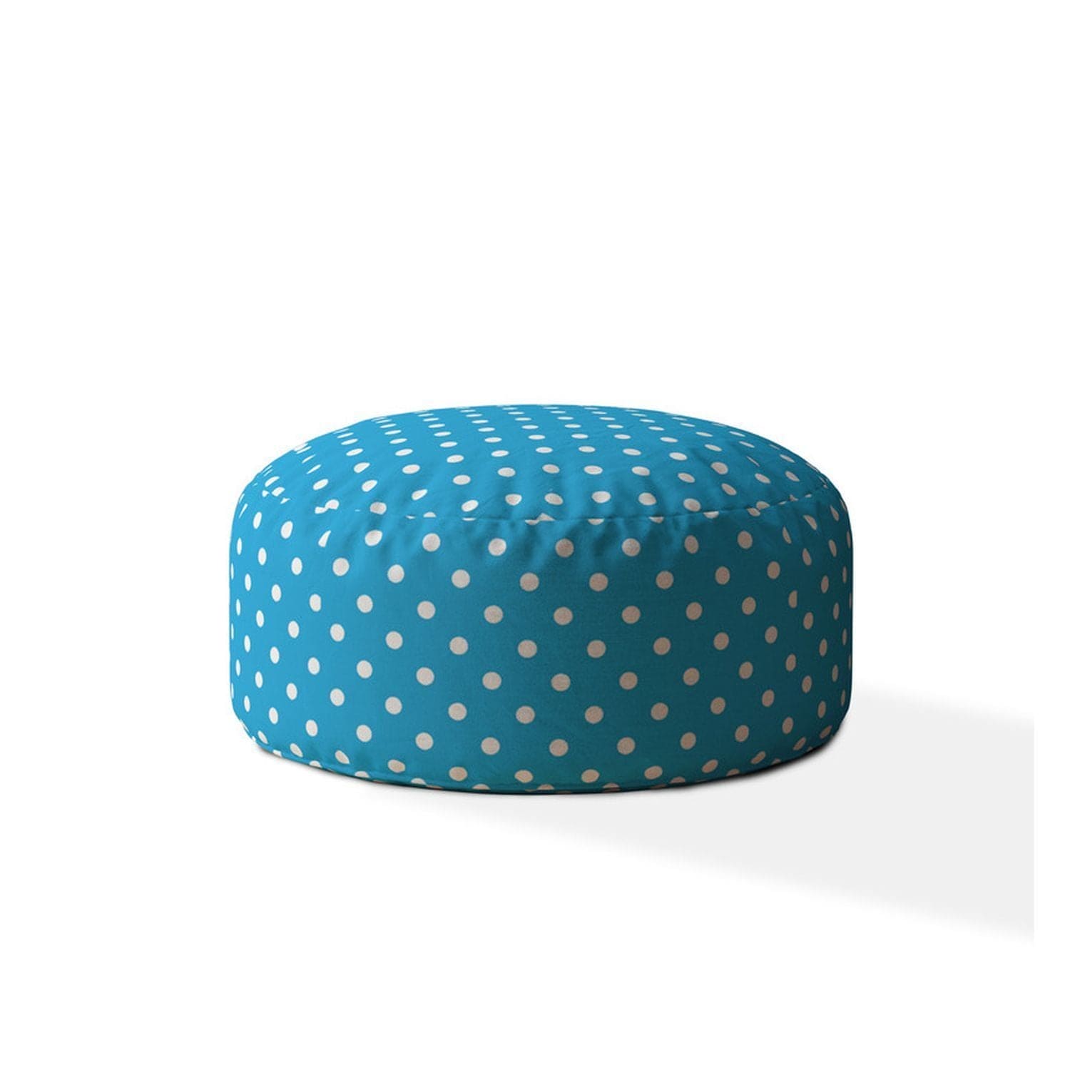 Indoor RETRO POLKA Coastal Blue Round Zipper Pouf - Stuffed - Extra Beads Included! - 24in dia x 20in tall