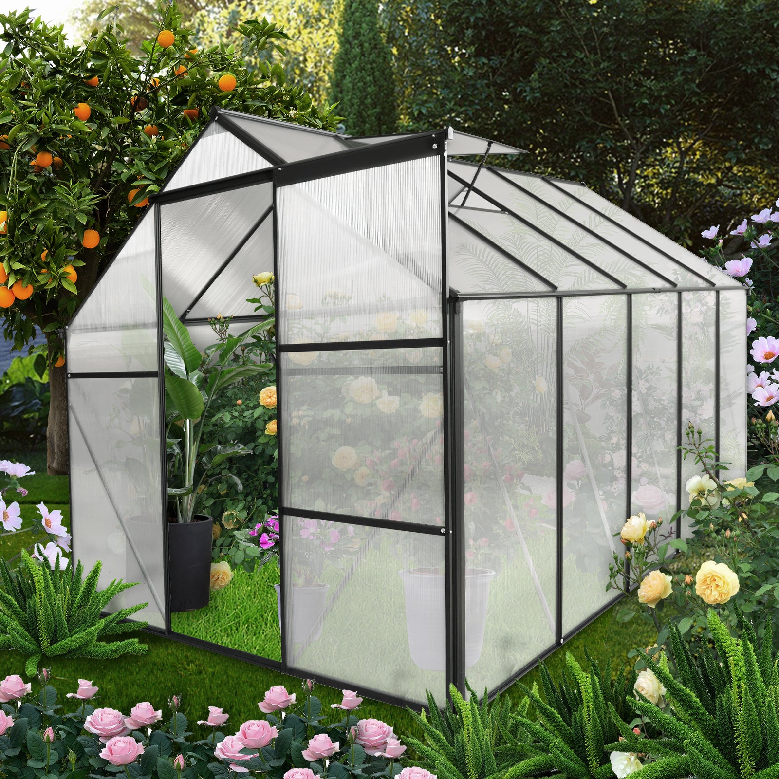 6x10 FT Polycarbonate Greenhouse Raised Base and Anchor Aluminum Heavy Duty Walk-in Greenhouses for Outdoor Backyard in All Season