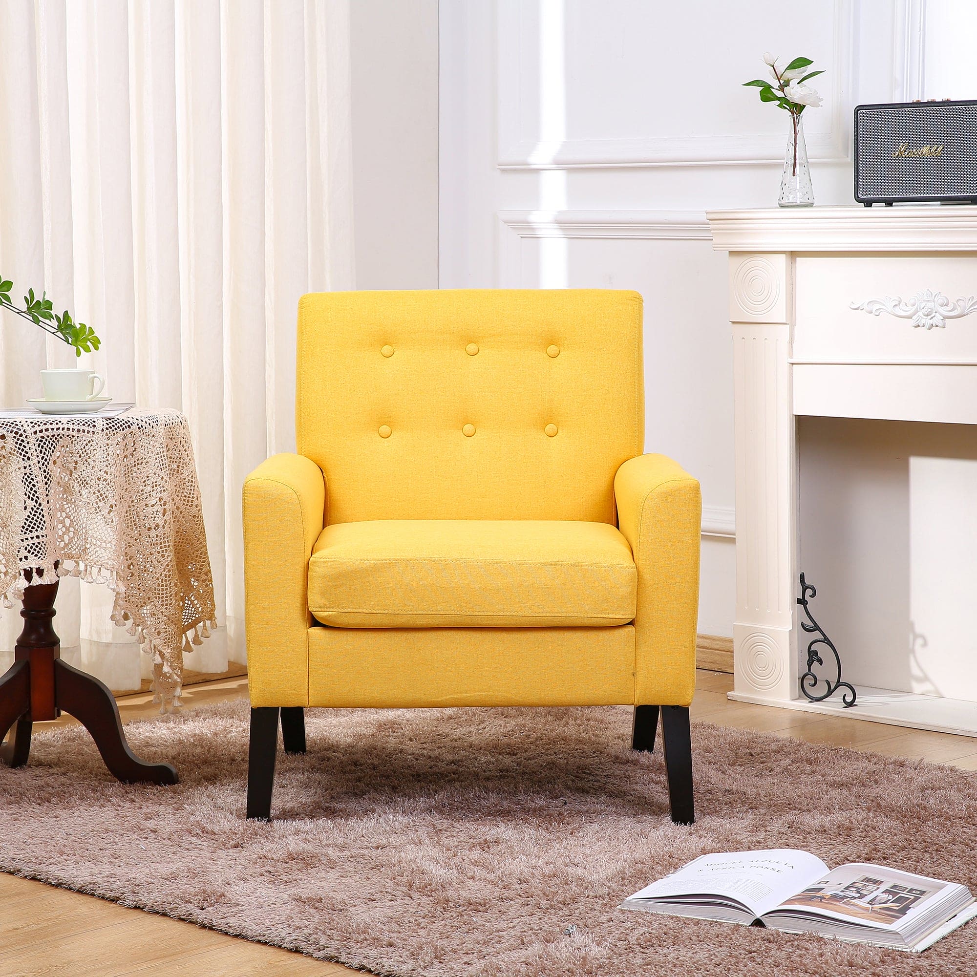 Downloads: 20 
Fabric Accent Chair for Living Room, Bedroom Button Tufted Upholstered Comfy Reading Accent Chairs Sofa (Yellow)