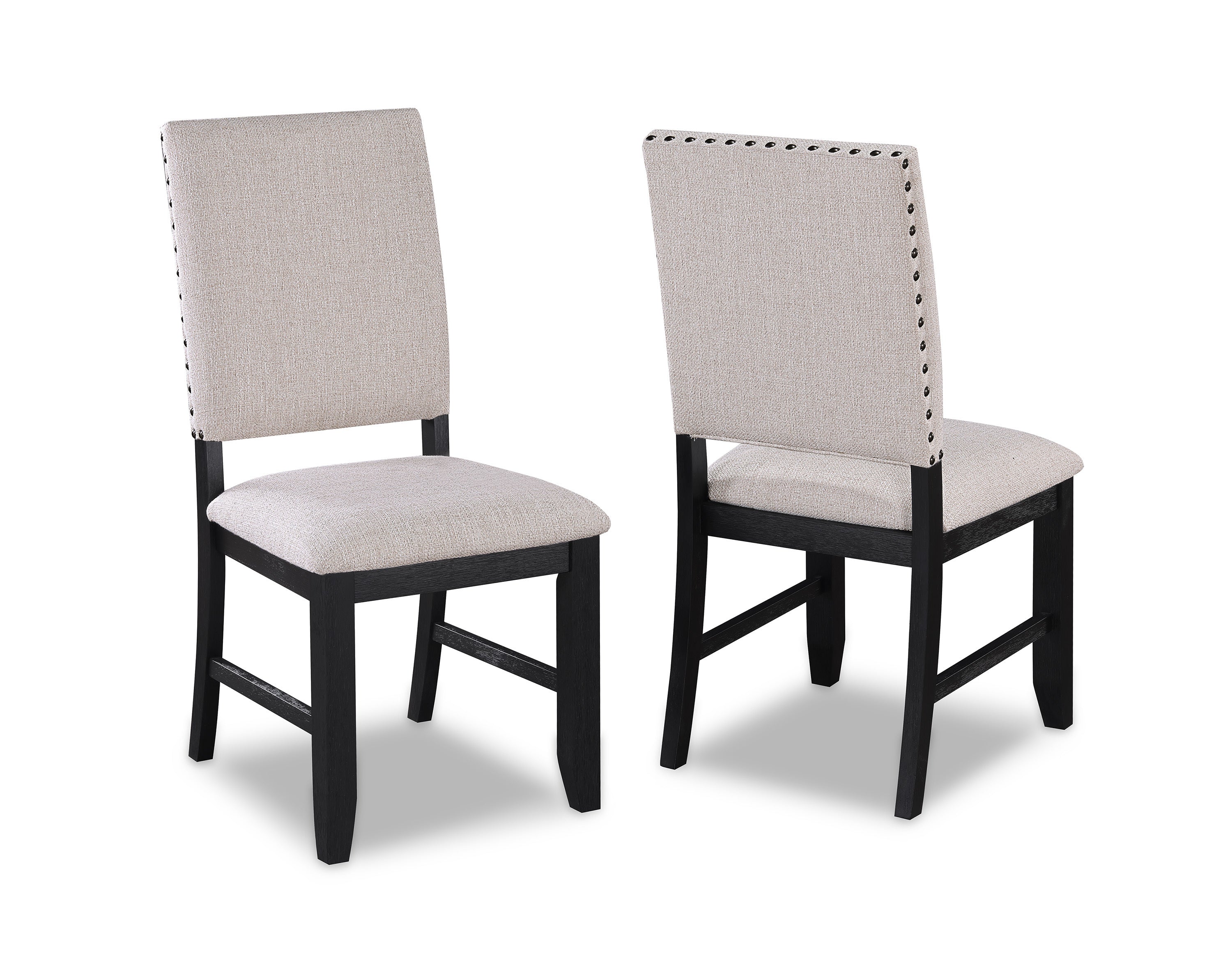 Transitional Relaxed Vintage Style 2pc Warm Charcoal Black Finish Finish Nailhead Trim Side Chairs Standard Height Dining Chairs Fabric Upholstery