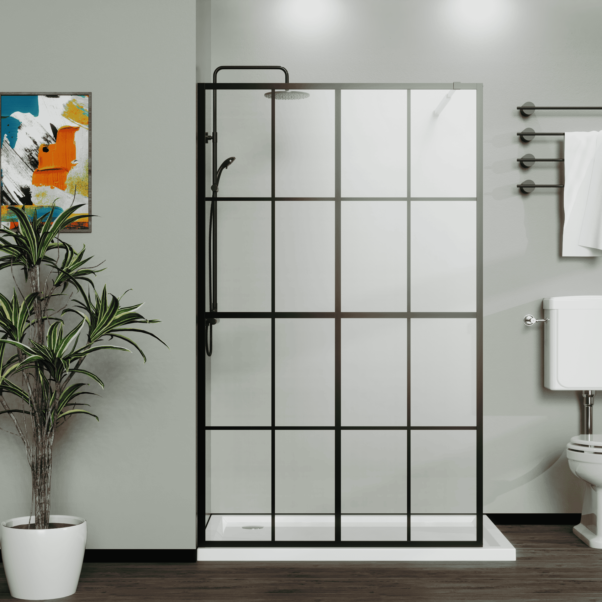 Goodyo 46" X 72" Shower Screen Walk-in Wet-room Black