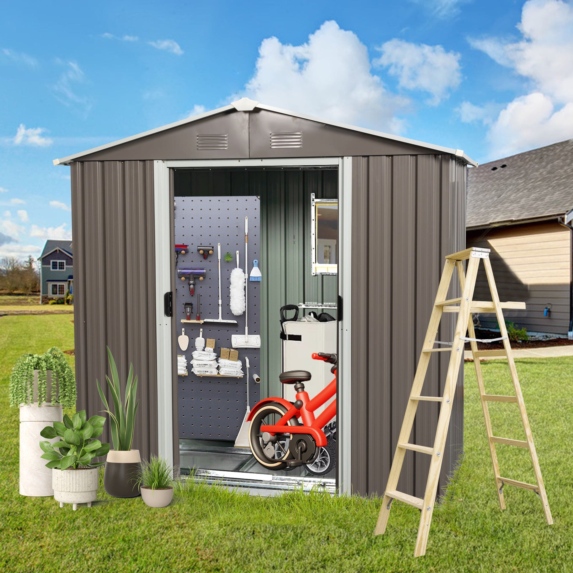 8ft x 4ft Outdoor Metal Storage Shed With window